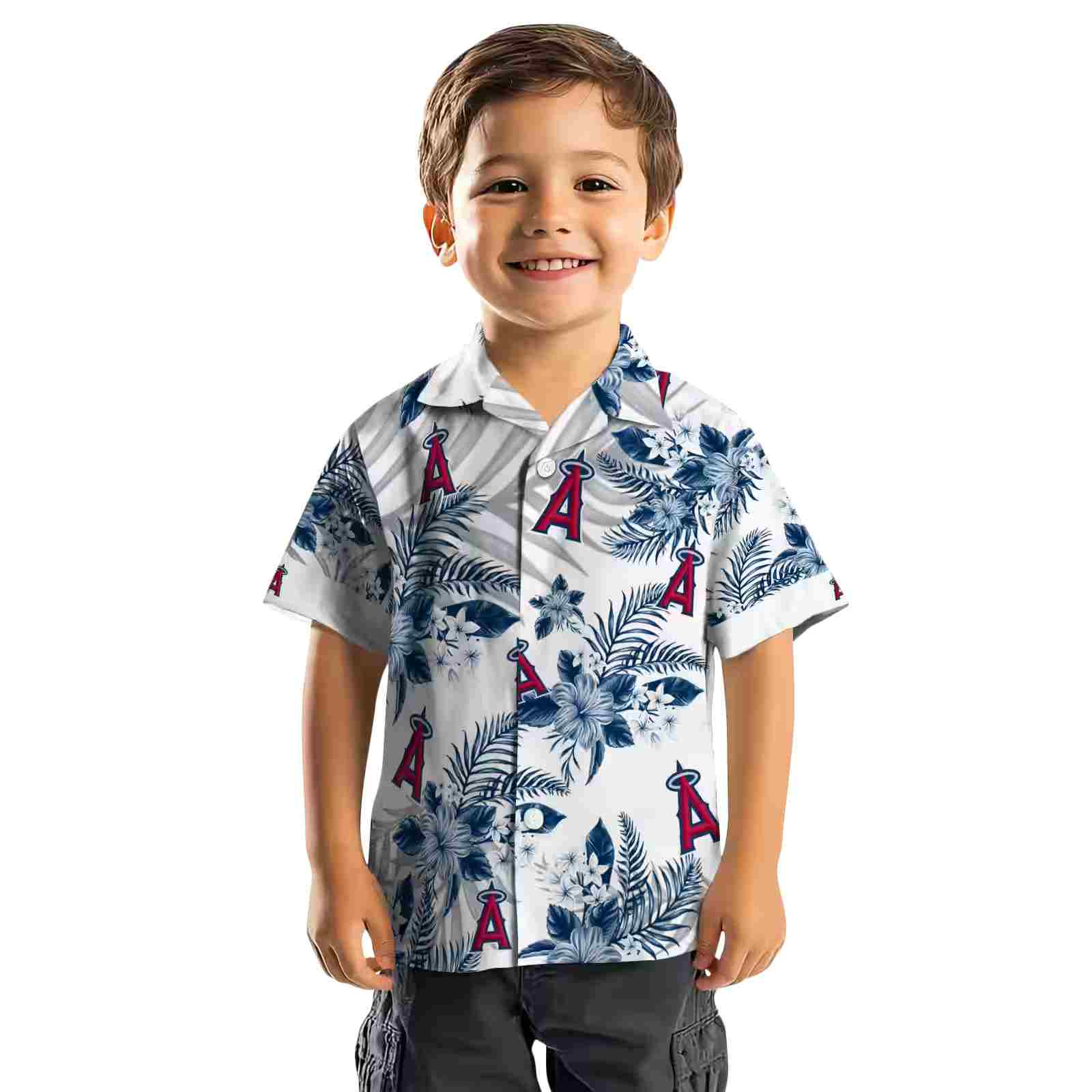 los angeles angels hibiscus palm leaves blue white hawaiian shirt top rated