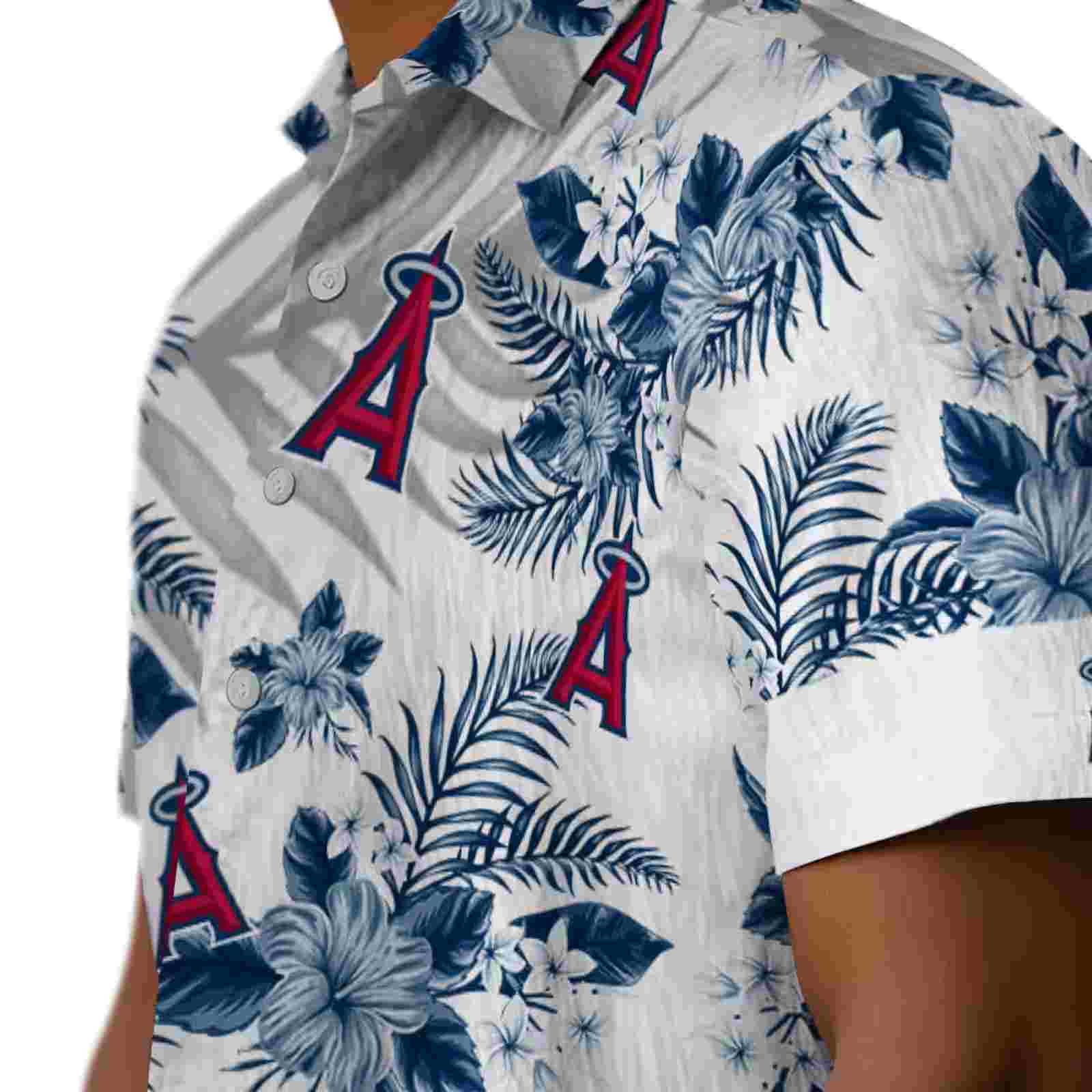 los angeles angels hibiscus palm leaves blue white hawaiian shirt trendy