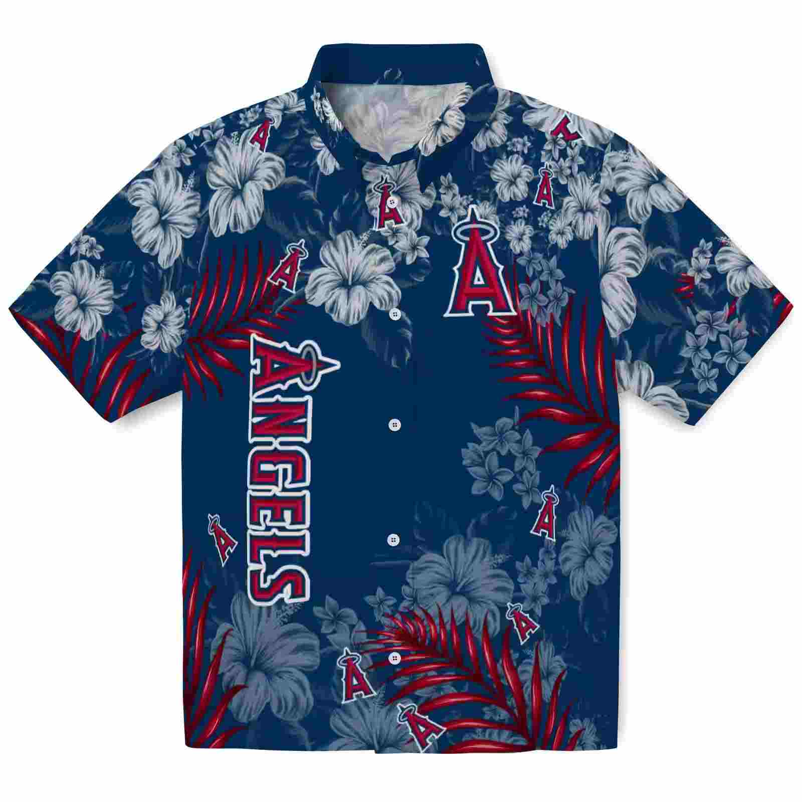 Los Angeles Angels Hibiscus Print Blue Hawaiian Shirt