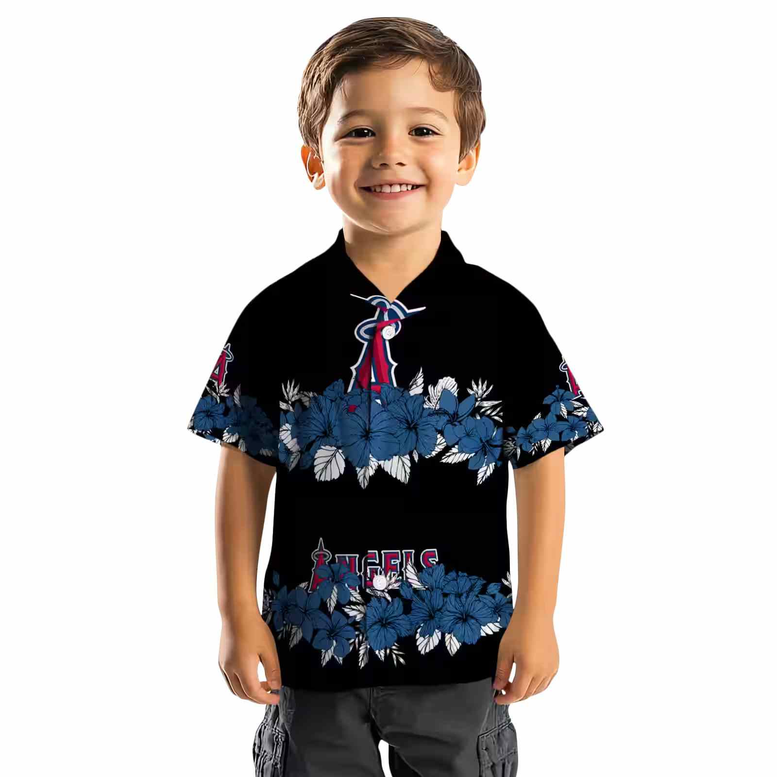 los angeles angels hibiscus stripe blue black hawaiian shirt top rated