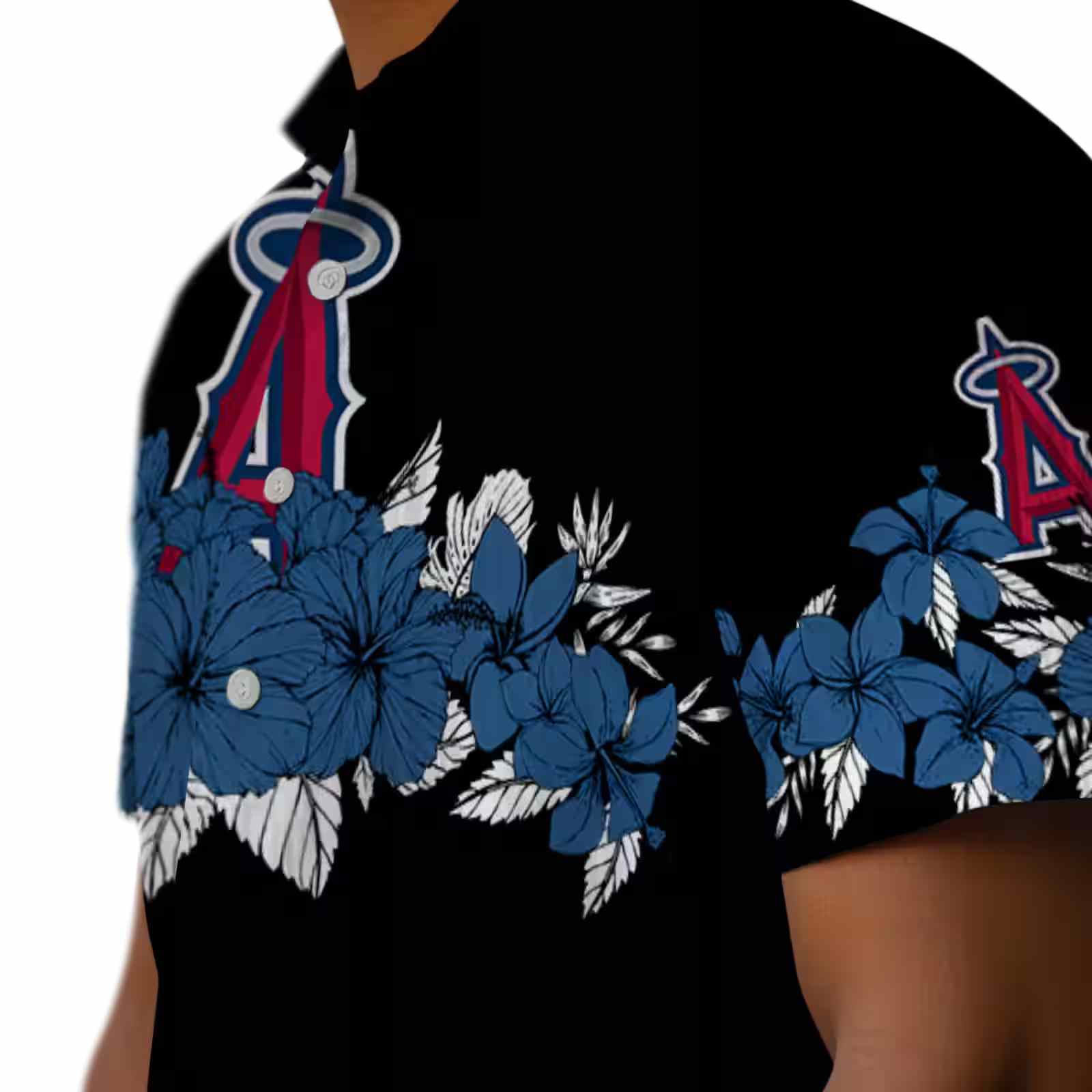 los angeles angels hibiscus stripe blue black hawaiian shirt trendy