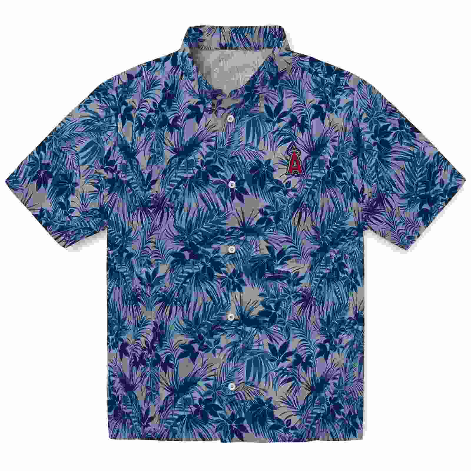 Los Angeles Angels Leafy Pattern Blue Hawaiian Shirt