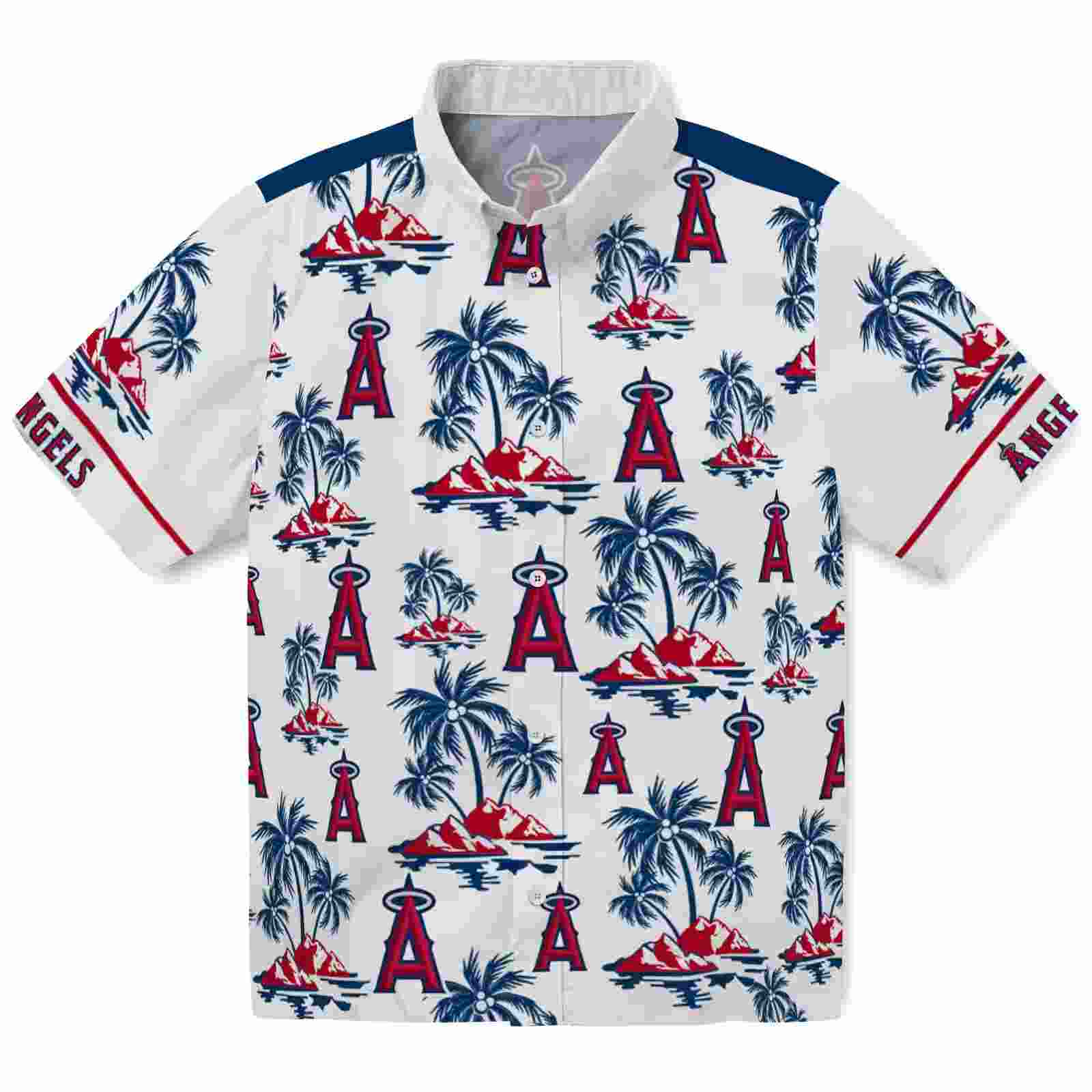 Los Angeles Angels Palm Island Print Blue White Hawaiian Shirt