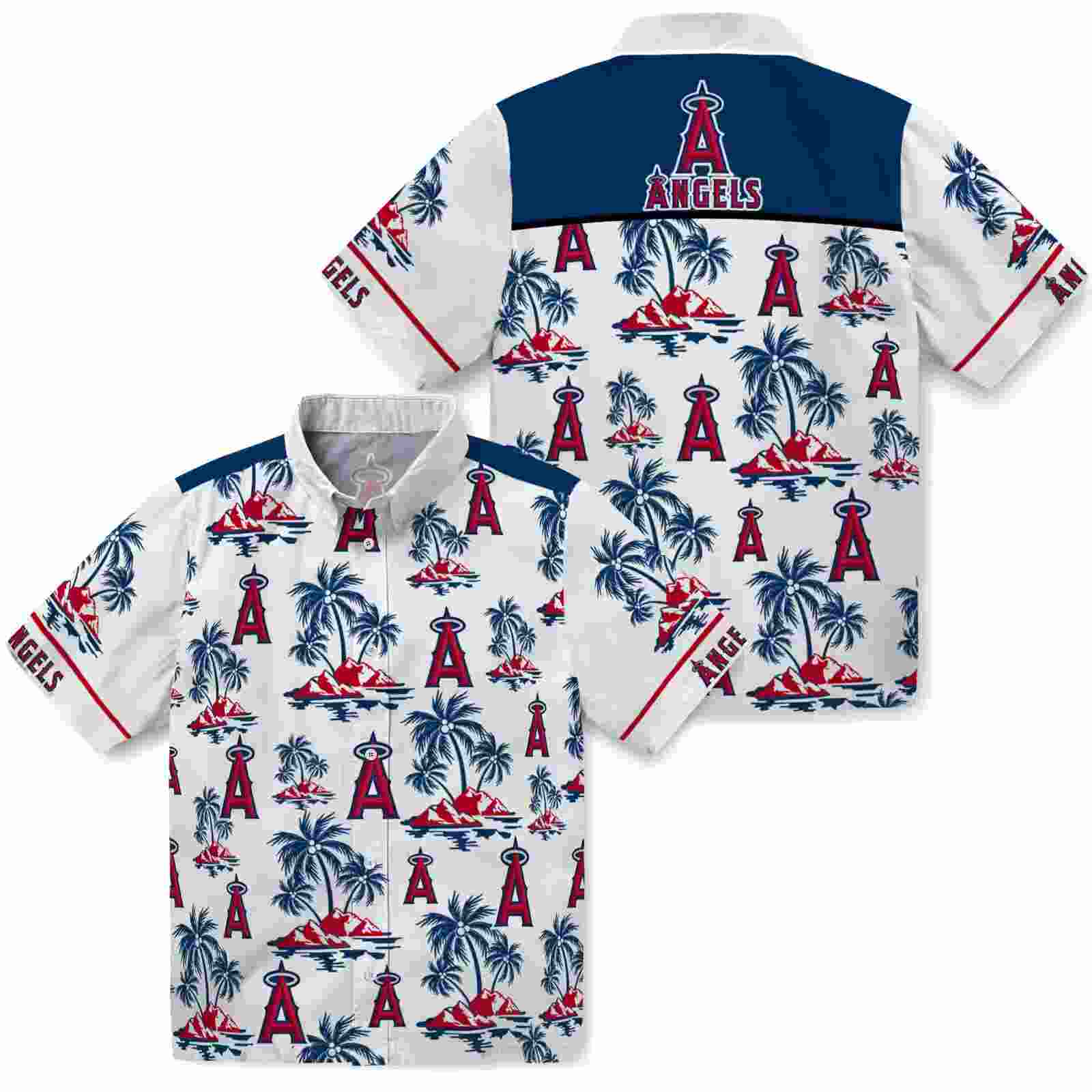 los angeles angels palm island print blue white hawaiian shirt high quality