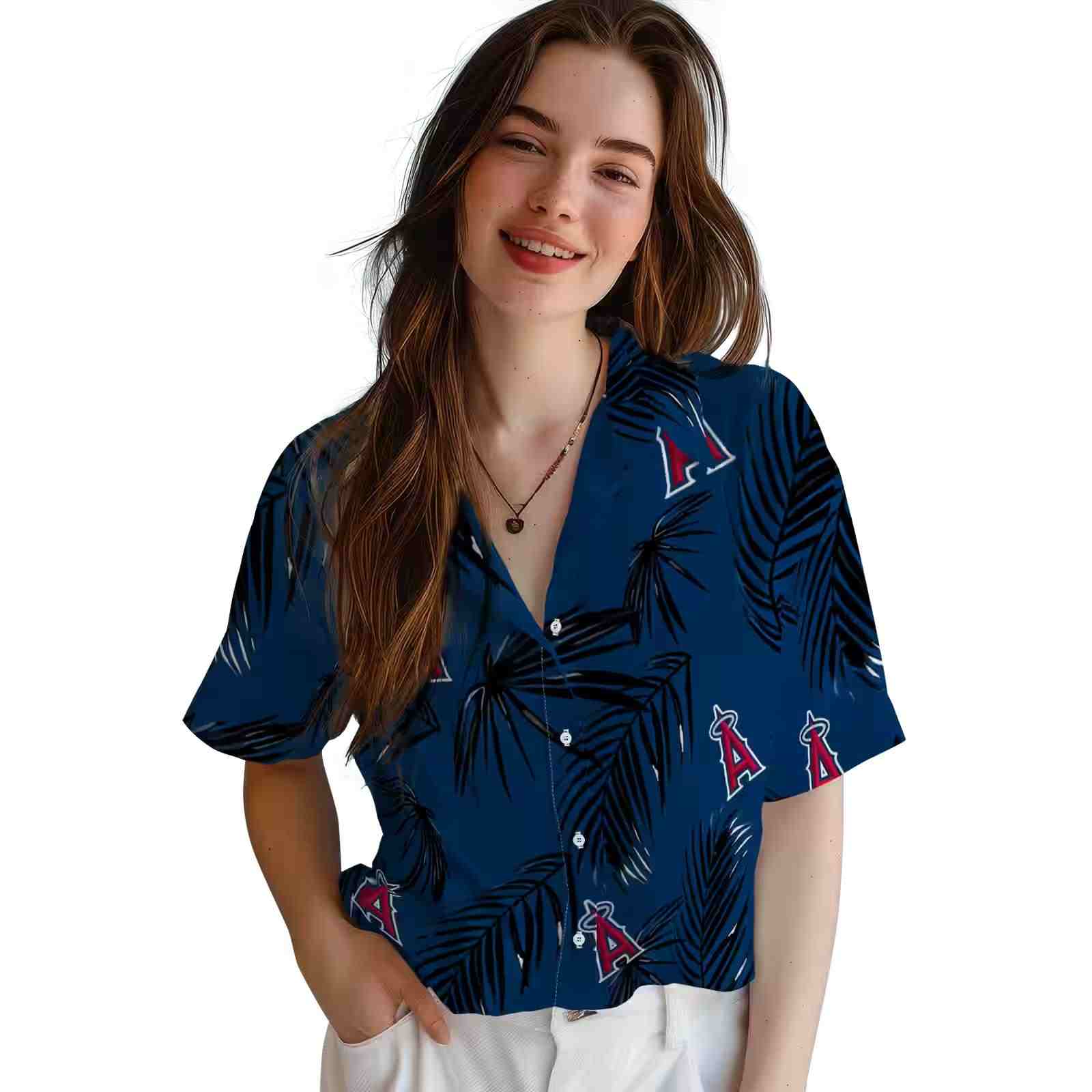 los angeles angels palm leaf blue hawaiian shirt latest model