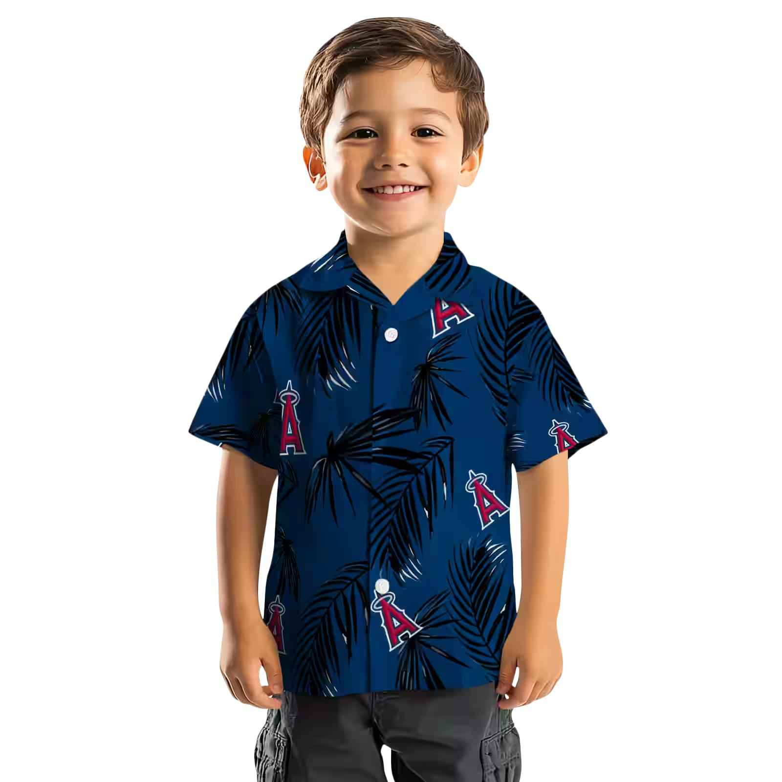 los angeles angels palm leaf blue hawaiian shirt top rated