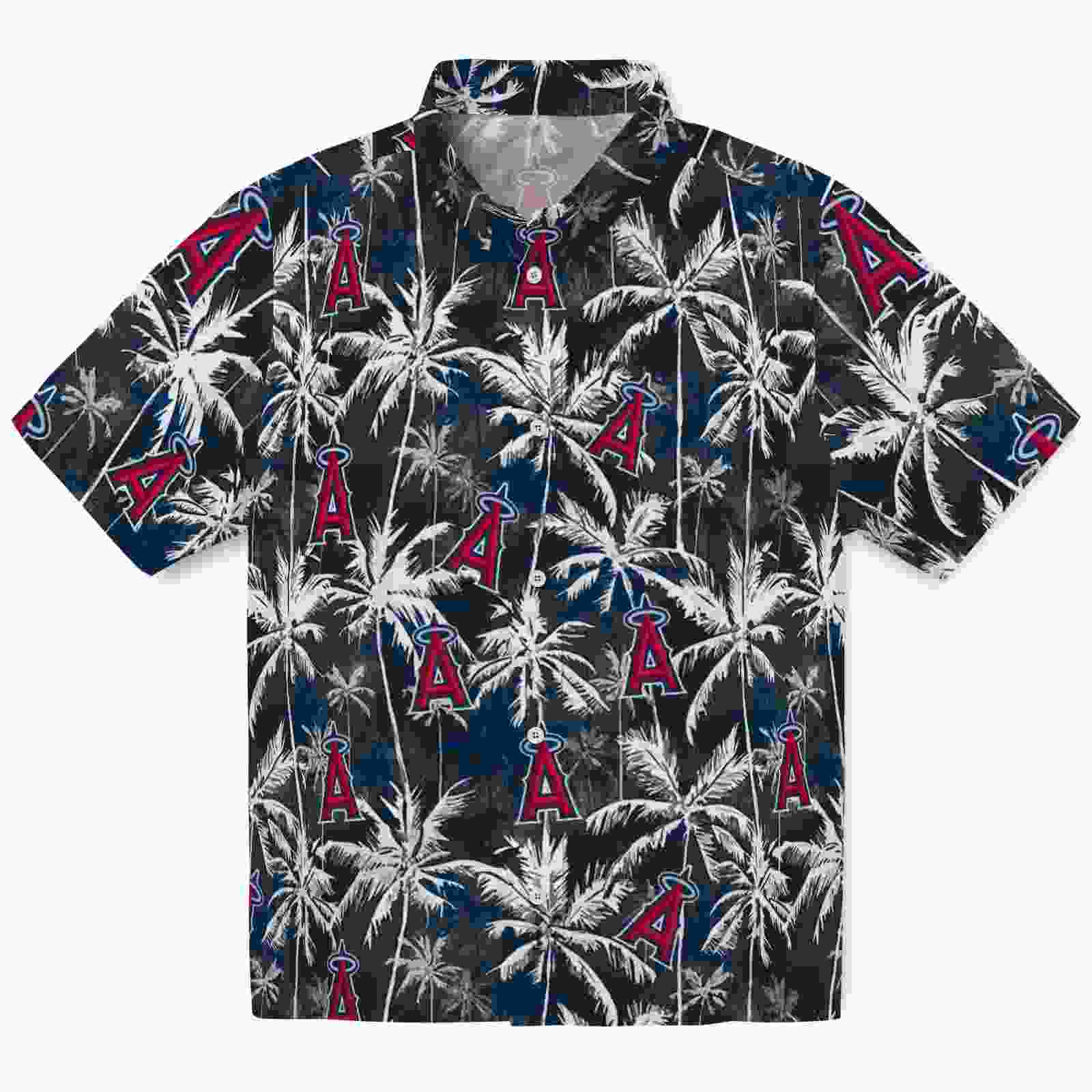 Los Angeles Angels Palm Pattern Blue Black Hawaiian Shirt