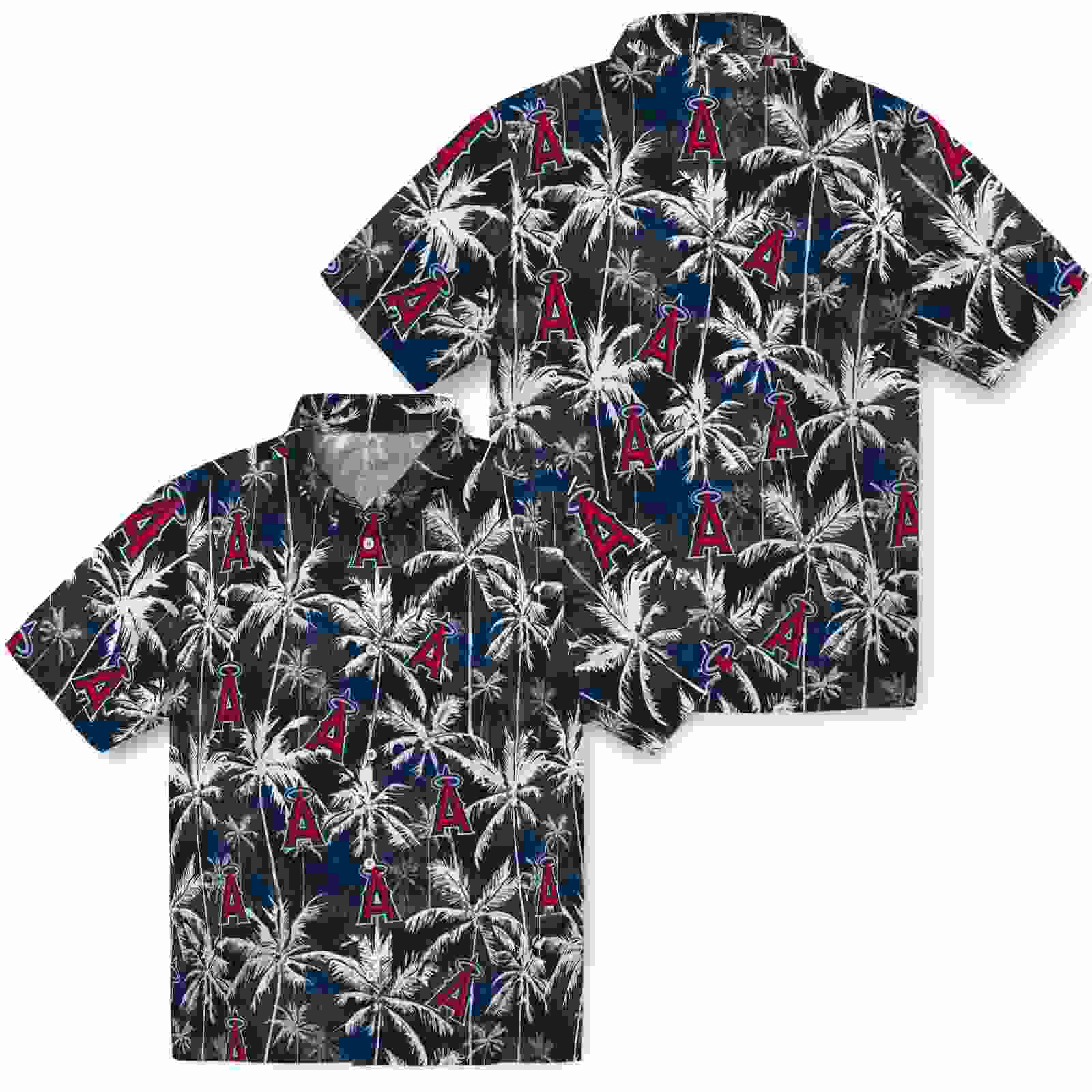 los angeles angels palm pattern blue black hawaiian shirt high quality