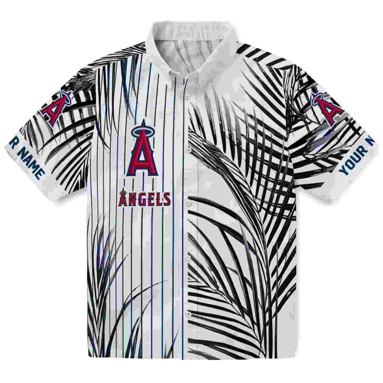 Los Angeles Angels Palm Stripes Blue Black White Hawaiian Shirt