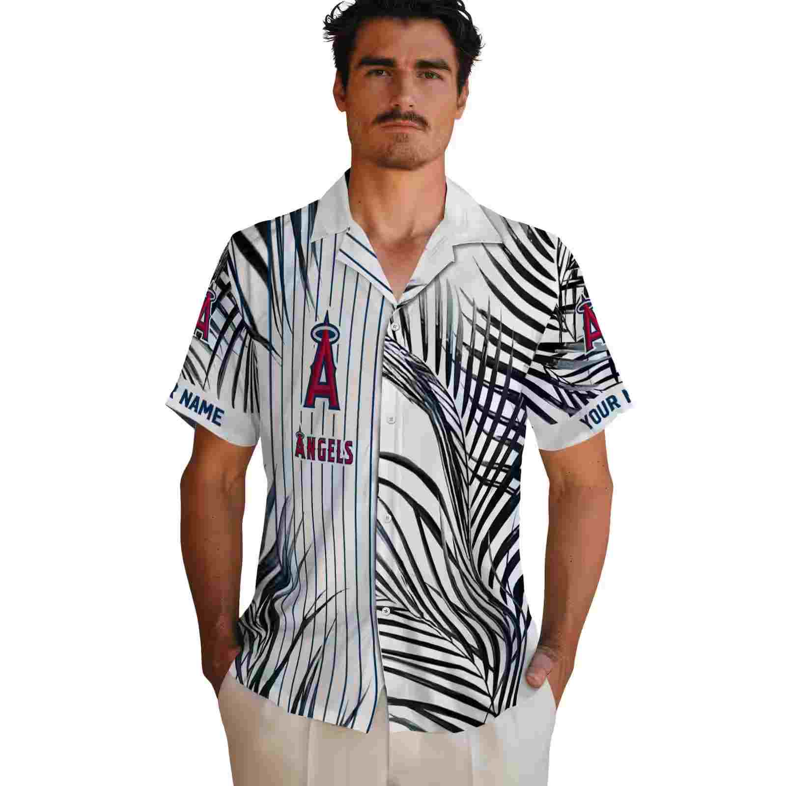 los angeles angels palm stripes blue black white hawaiian shirt fashion forward