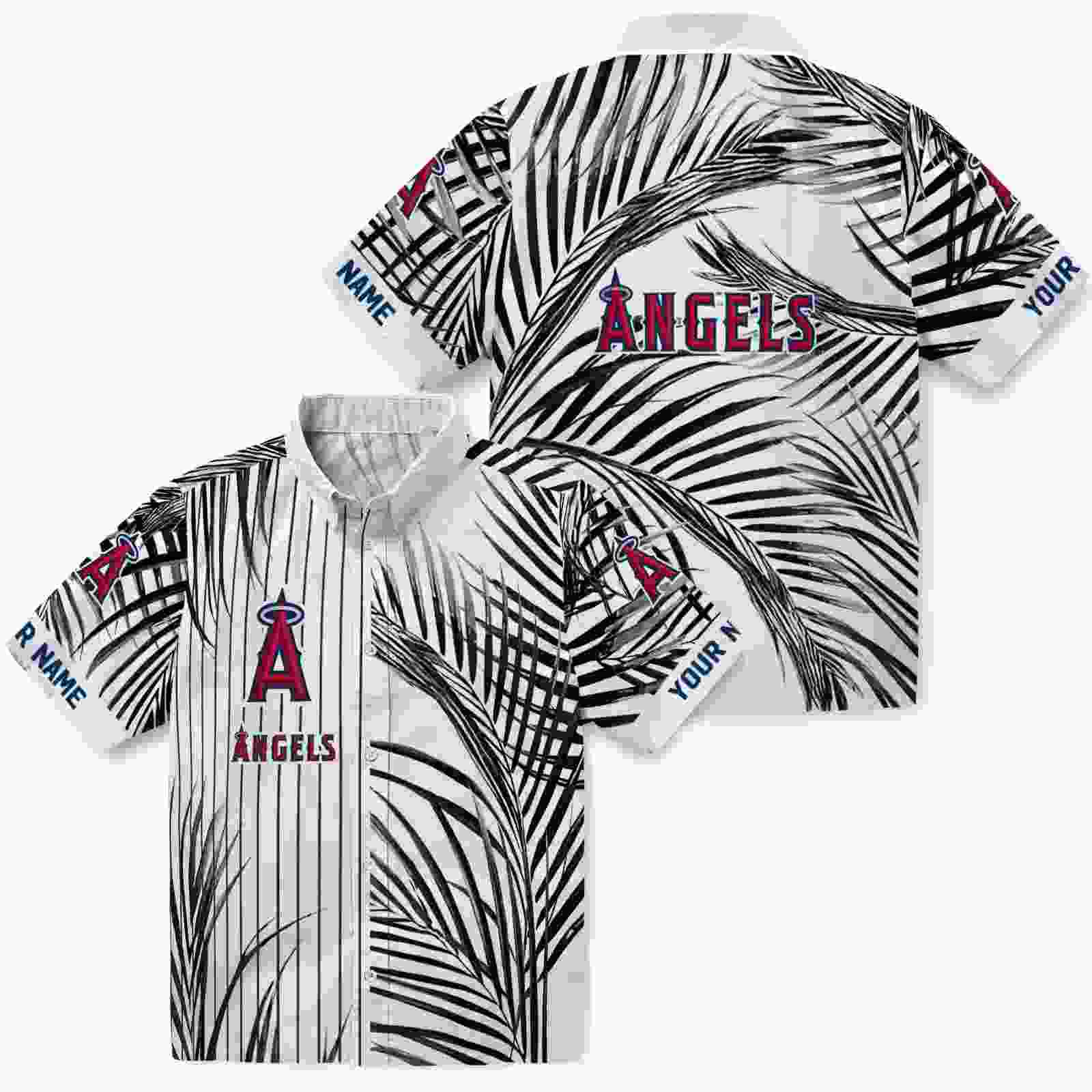 los angeles angels palm stripes blue black white hawaiian shirt high quality