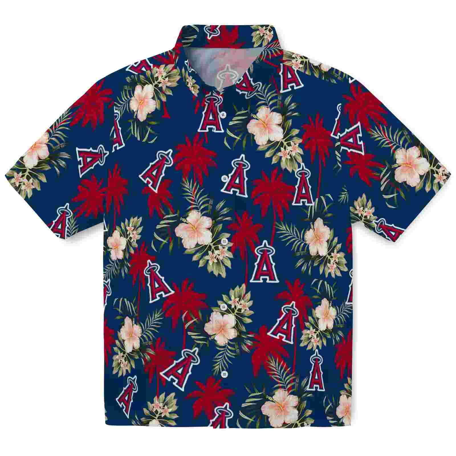 Los Angeles Angels Palm Tree Flower Blue Hawaiian Shirt