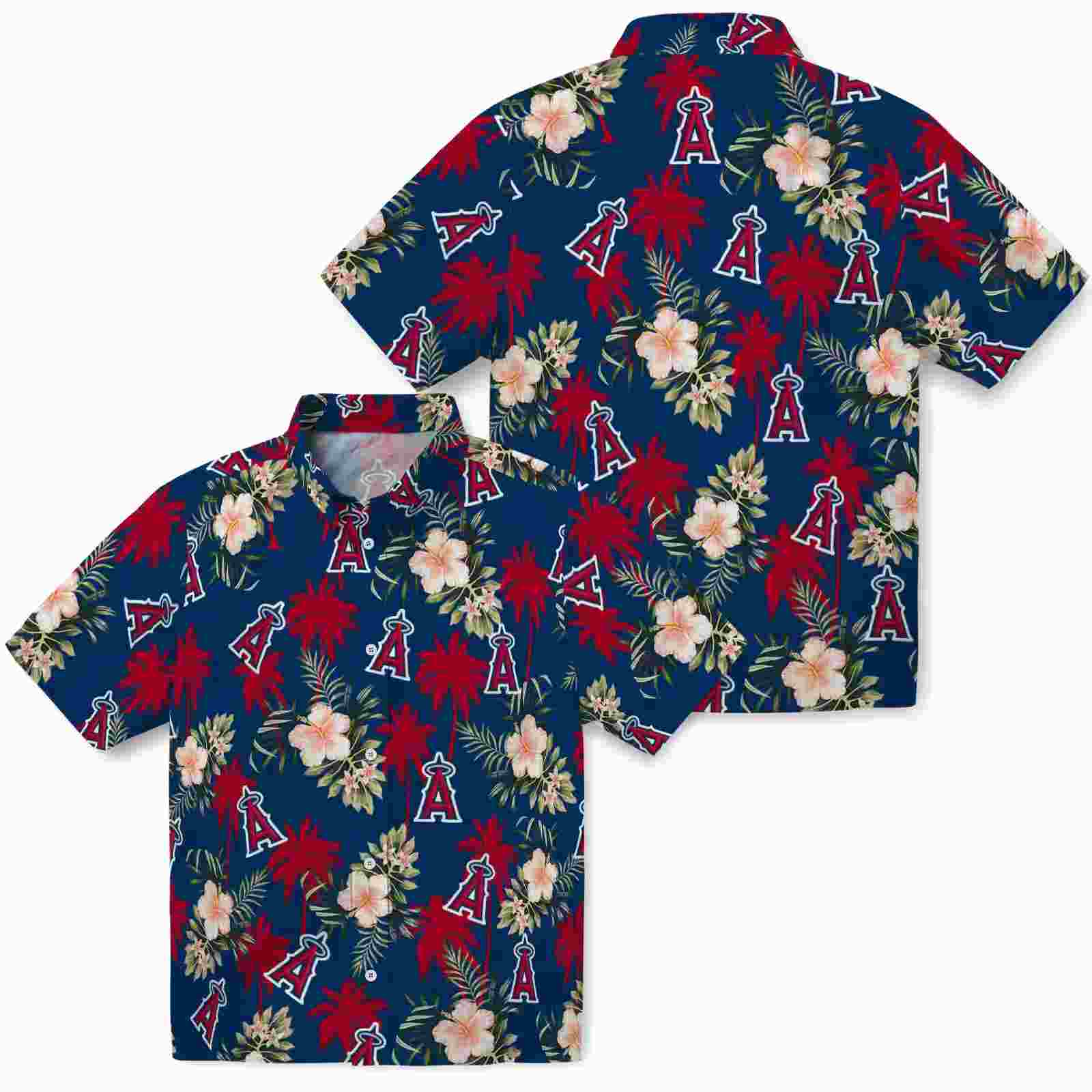 los angeles angels palm tree flower blue hawaiian shirt high quality