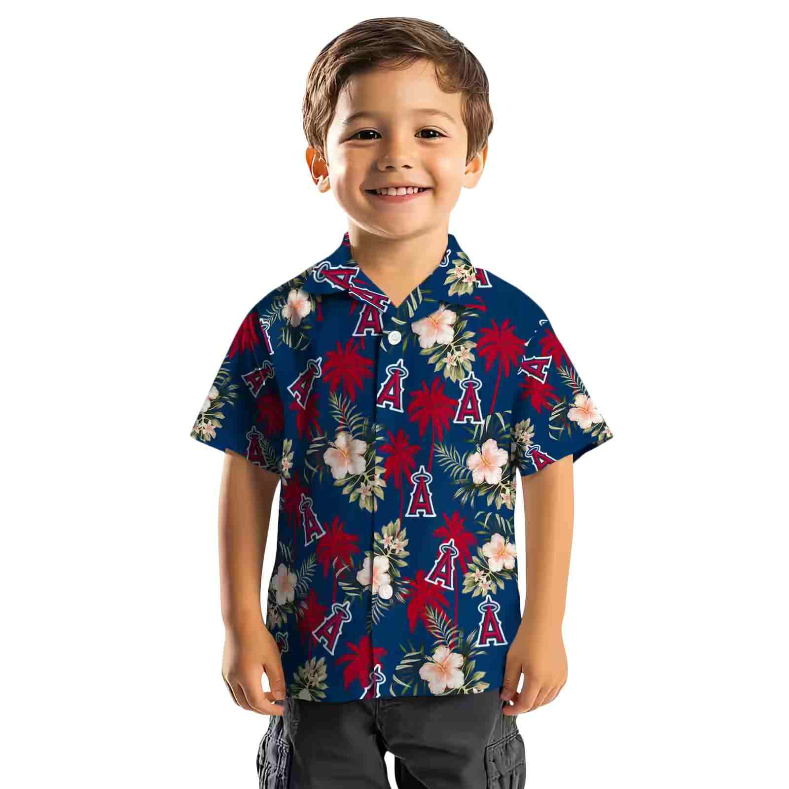 los angeles angels palm tree flower blue hawaiian shirt top rated