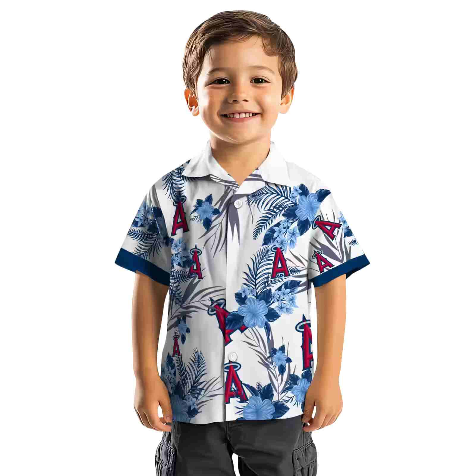 los angeles angels patriotic hibiscus design blue white hawaiian shirt top rated