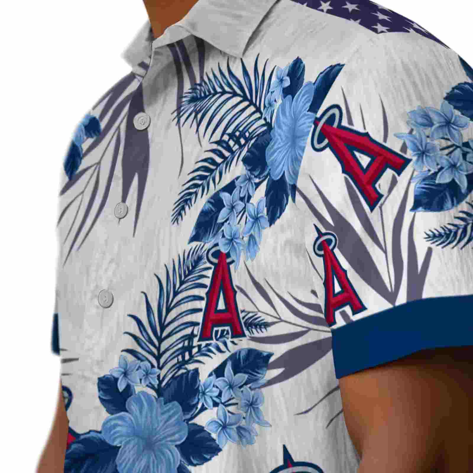 los angeles angels patriotic hibiscus design blue white hawaiian shirt trendy