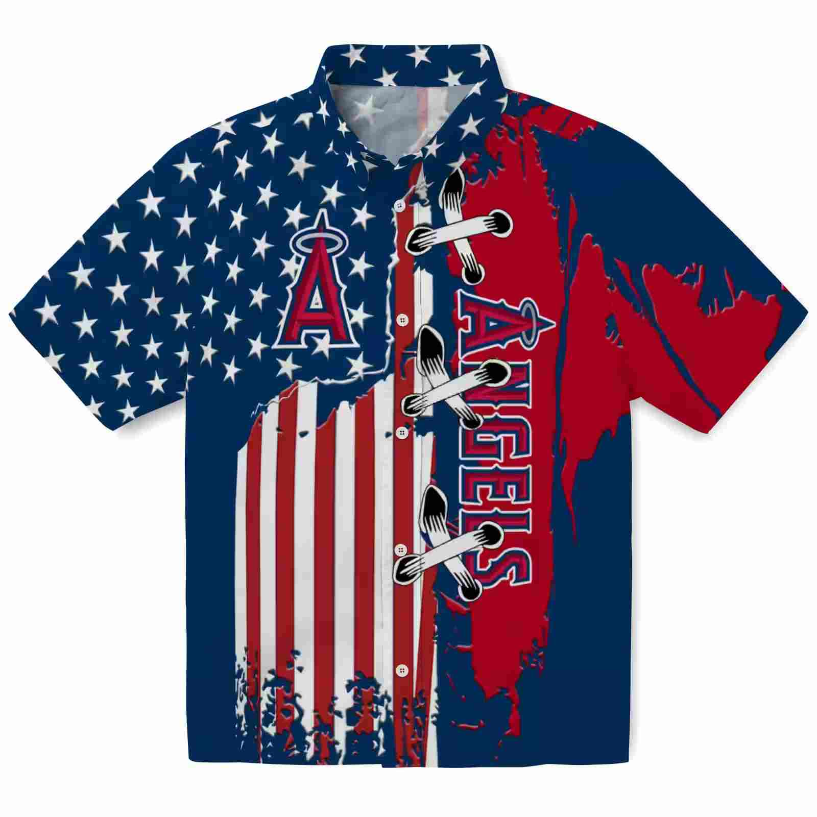 Los Angeles Angels Stitched Flag Blue Hawaiian Shirt