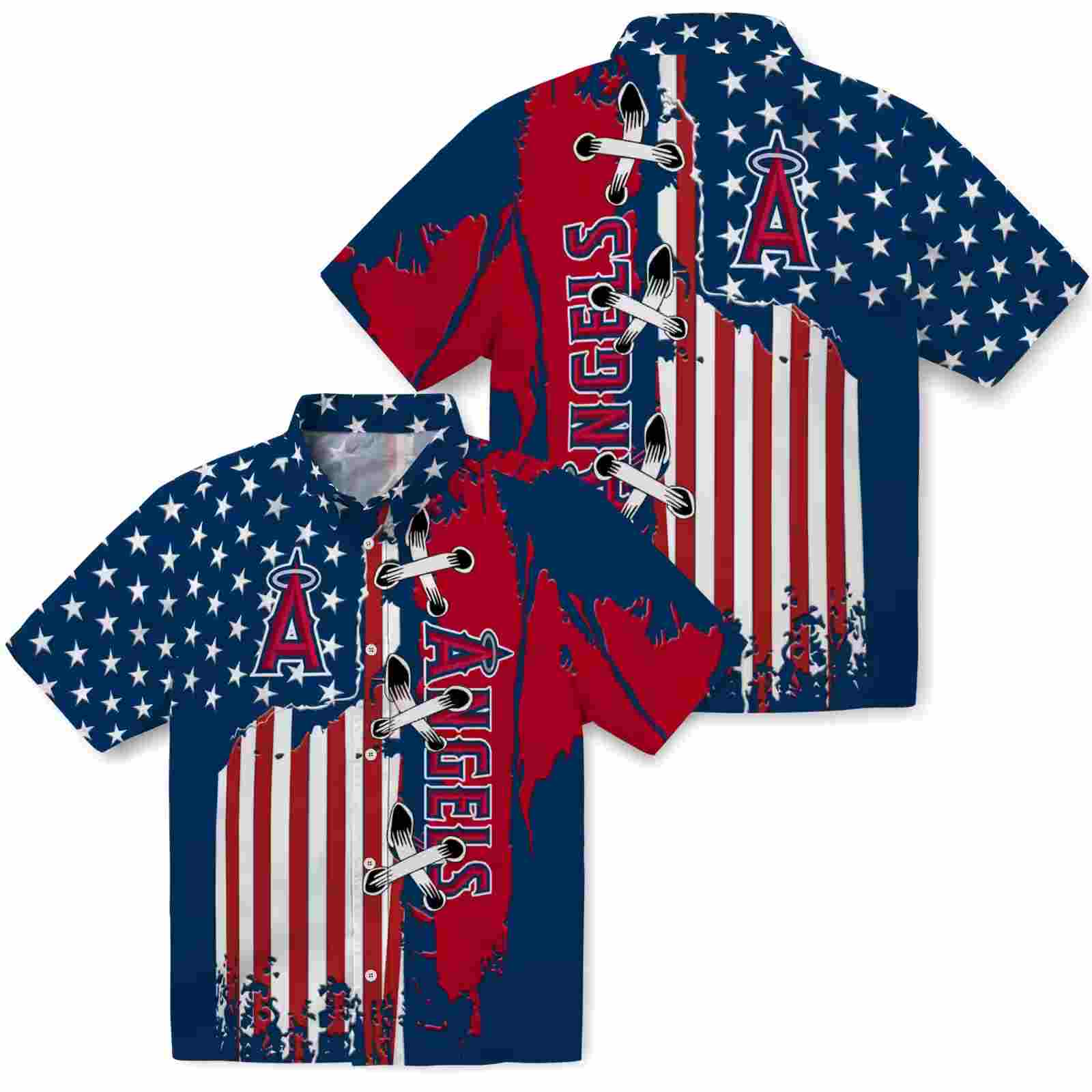 los angeles angels stitched flag blue hawaiian shirt high quality