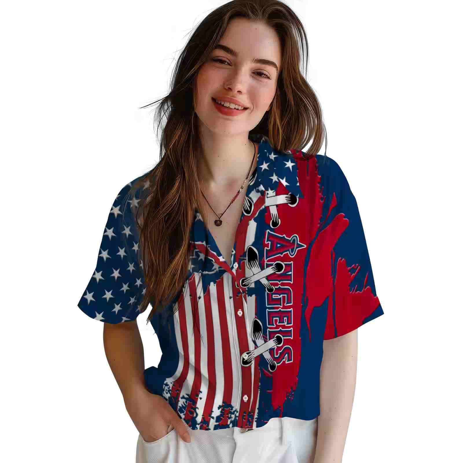 los angeles angels stitched flag blue hawaiian shirt latest model