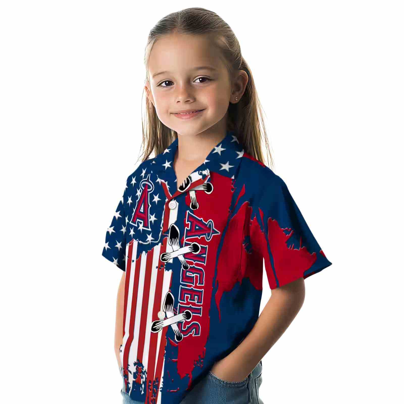 los angeles angels stitched flag blue hawaiian shirt premium grade