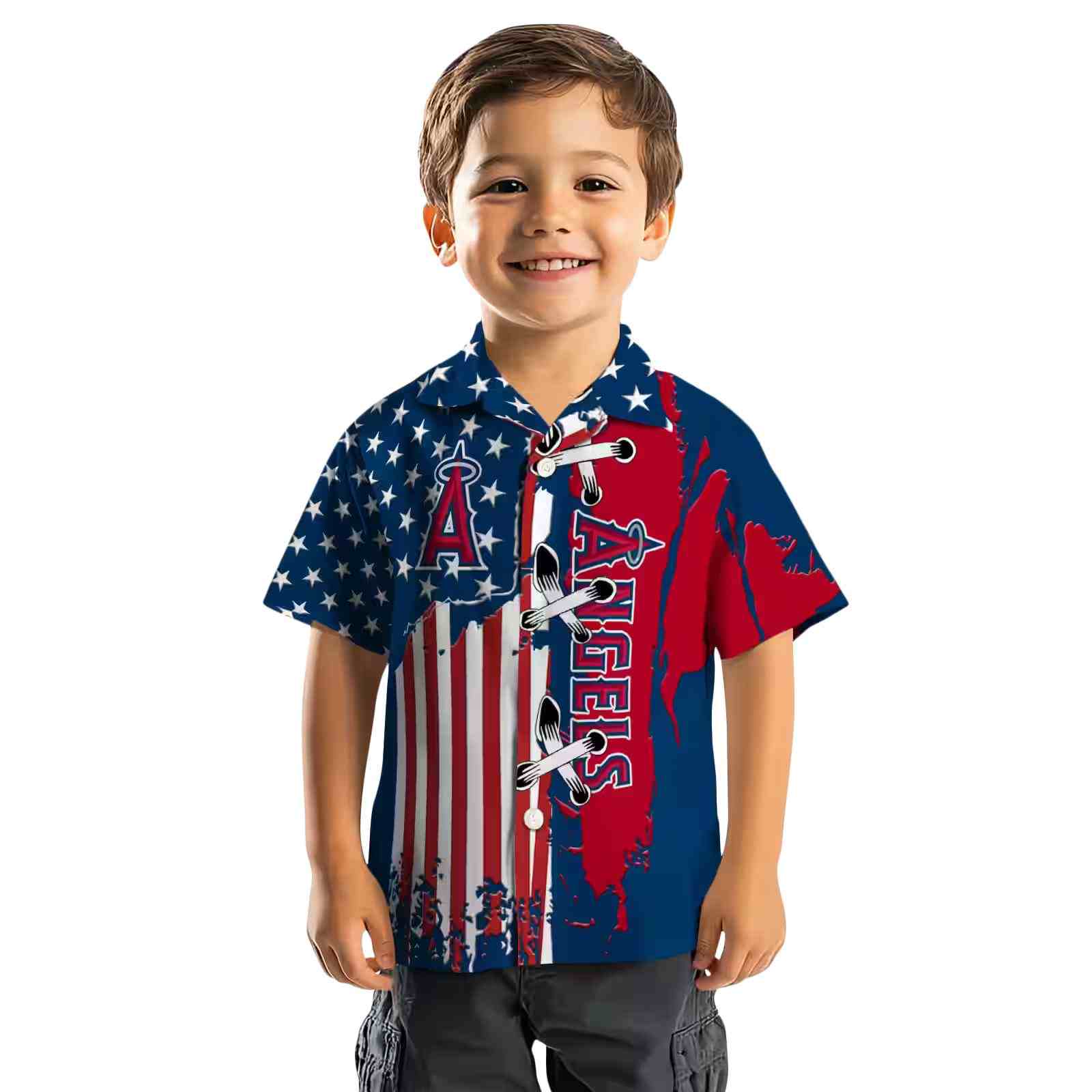 los angeles angels stitched flag blue hawaiian shirt top rated