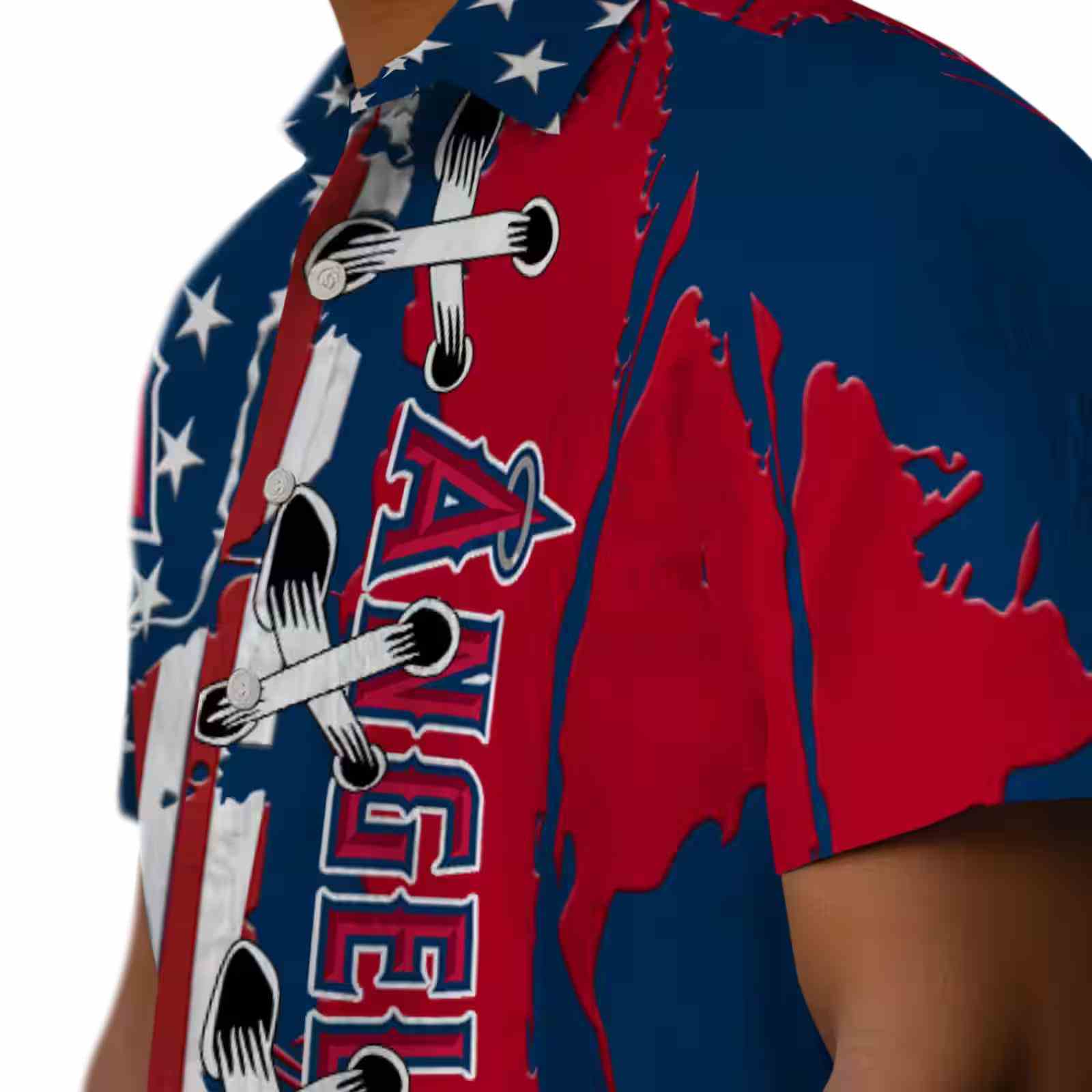 los angeles angels stitched flag blue hawaiian shirt trendy