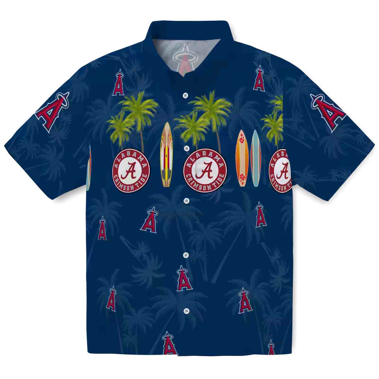 Los Angeles Angels Surfboard Palm Blue Hawaiian Shirt