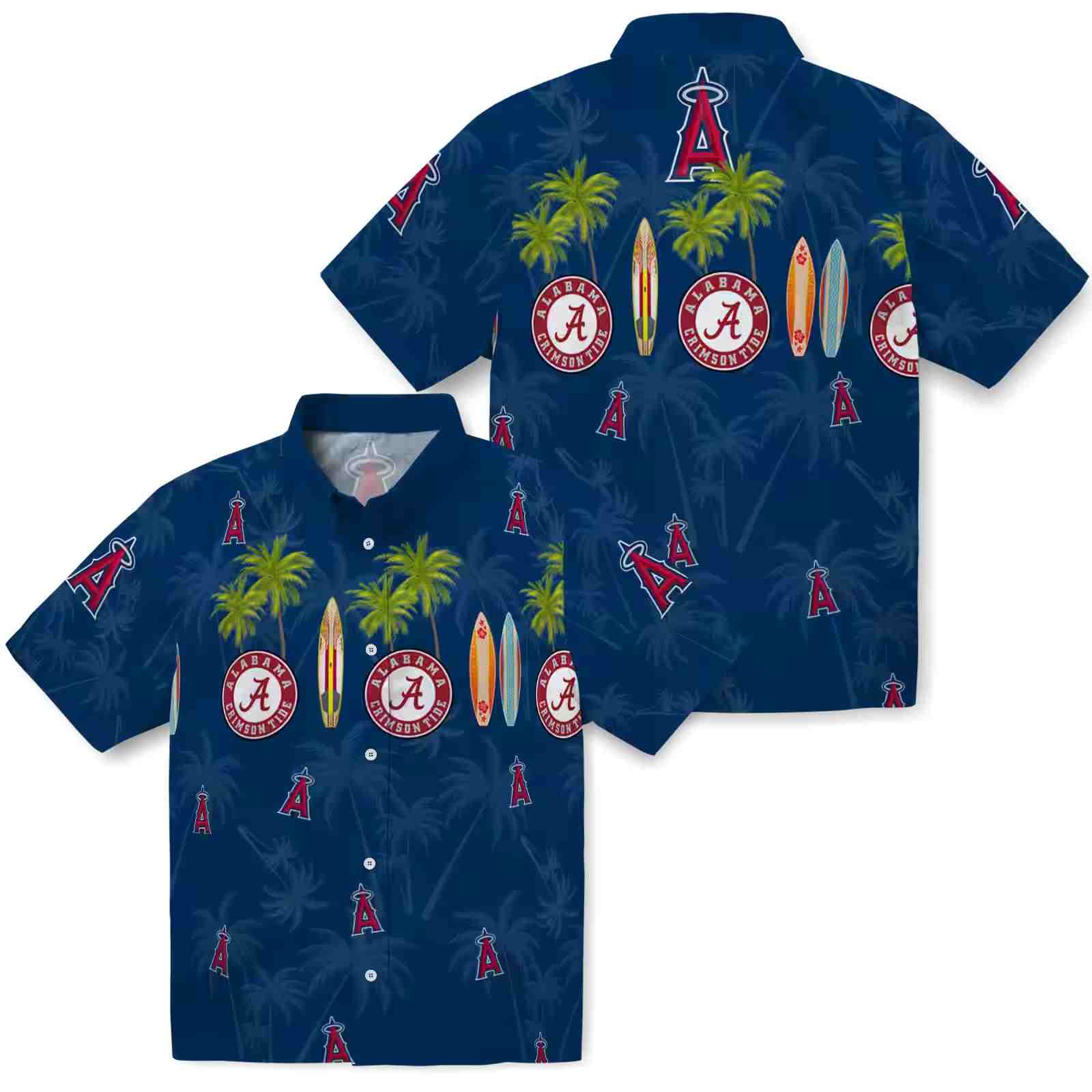 los angeles angels surfboard palm blue hawaiian shirt high quality