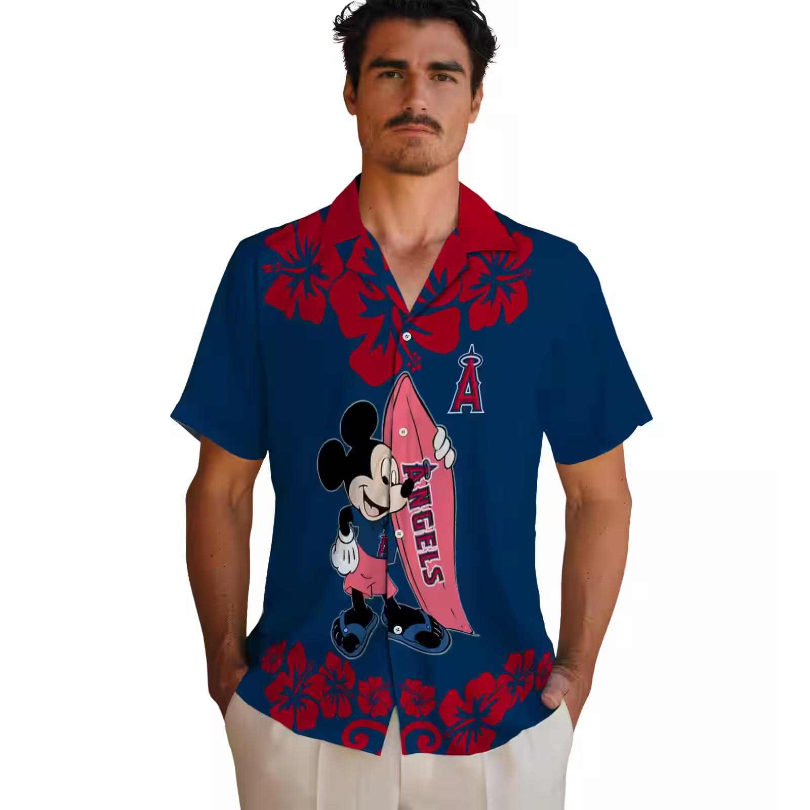 los angeles angels surfing mickey blue hawaiian shirt fashion forward