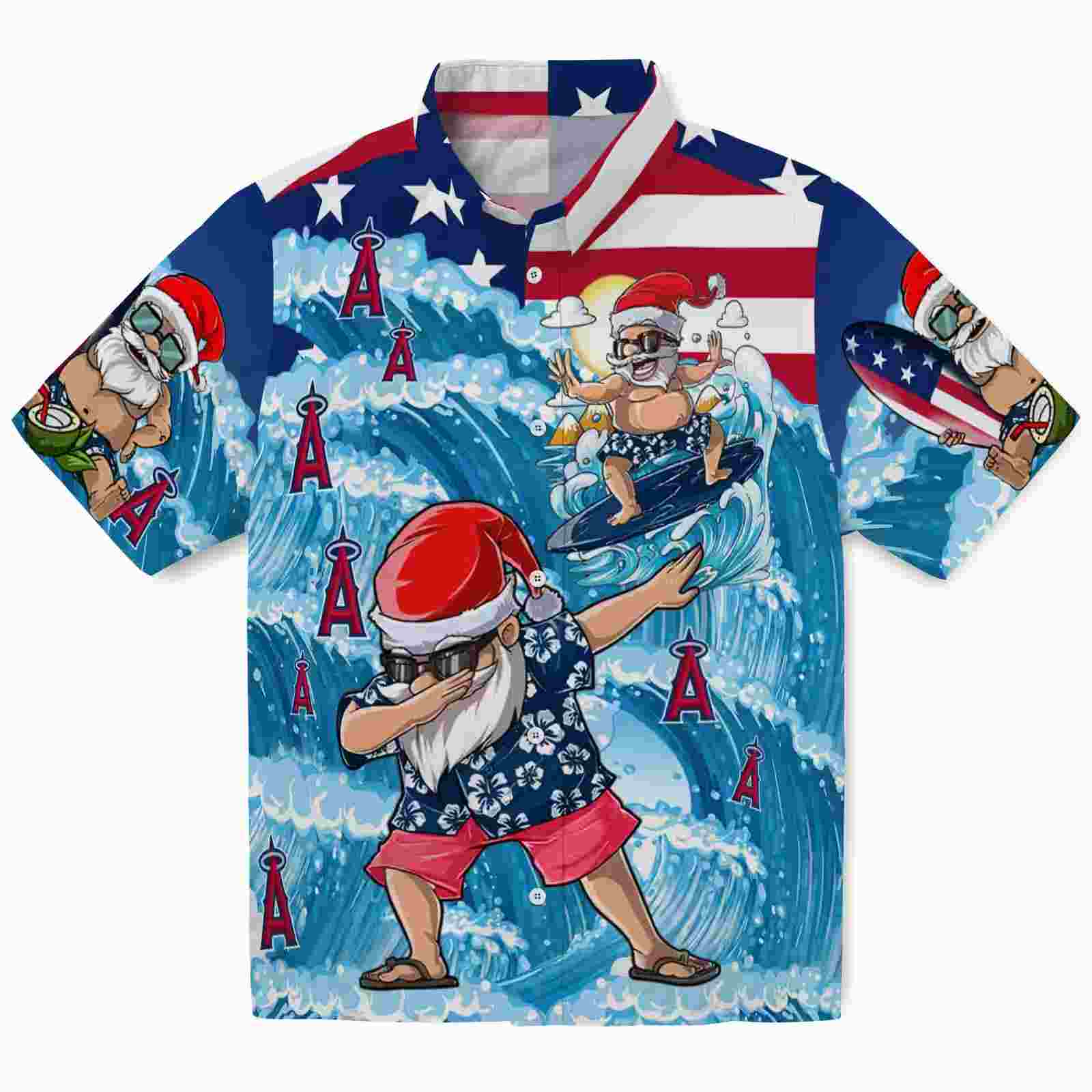 Los Angeles Angels Surfing Santa Blue Hawaiian Shirt