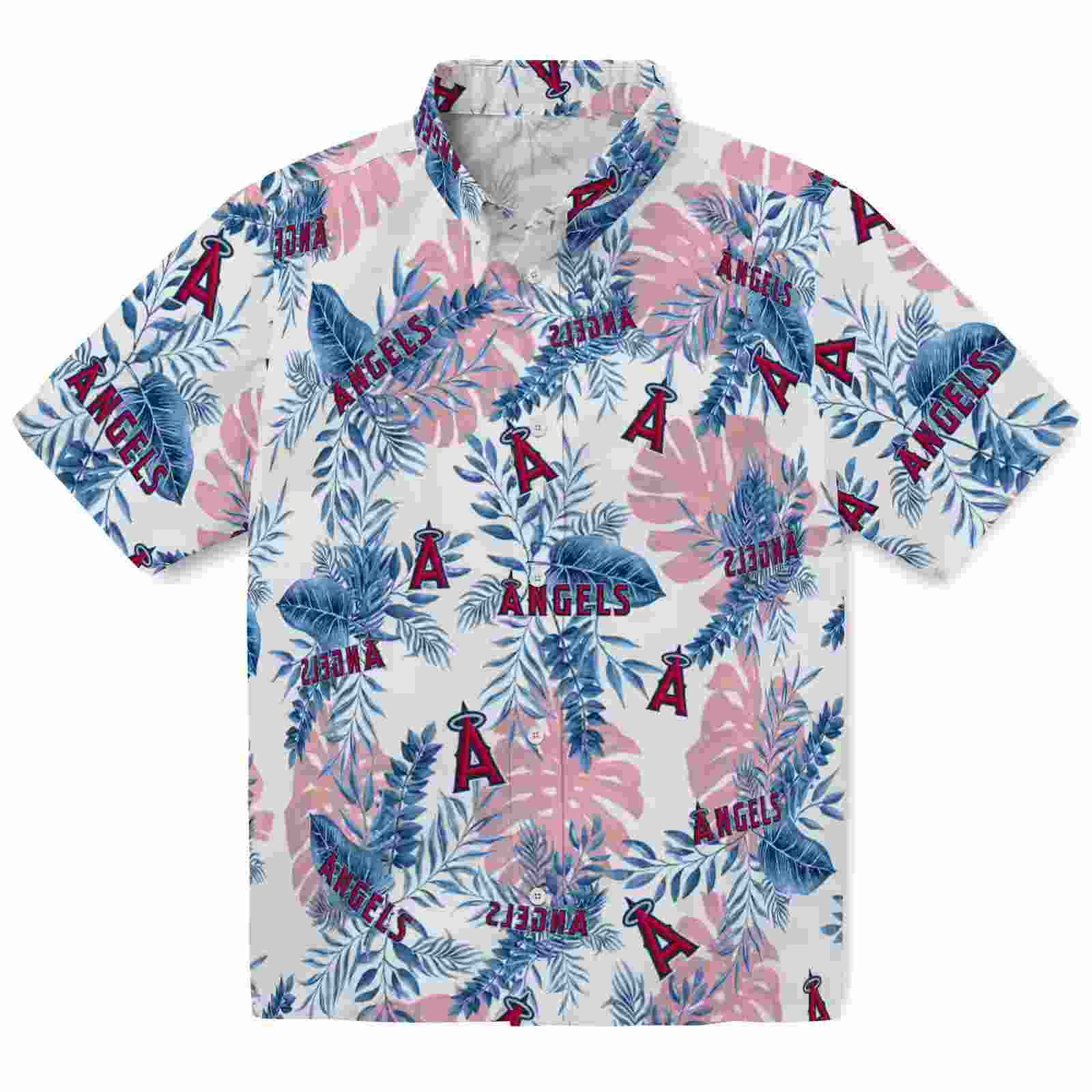 Los Angeles Angels Tropical Leaves Blue White Hawaiian Shirt