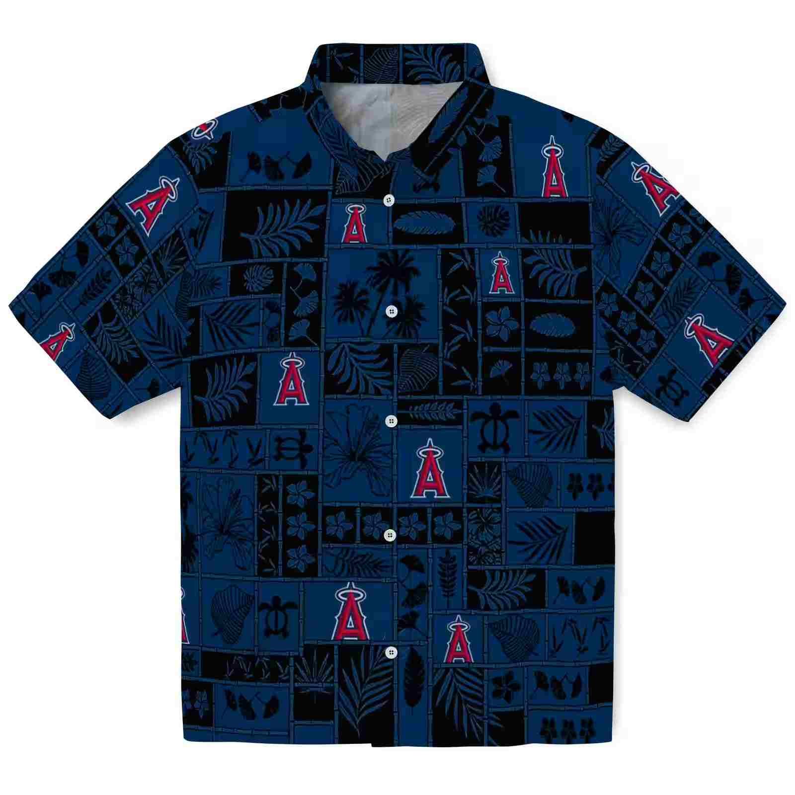 Los Angeles Angels Tropical Patchwork Blue Black Hawaiian Shirt