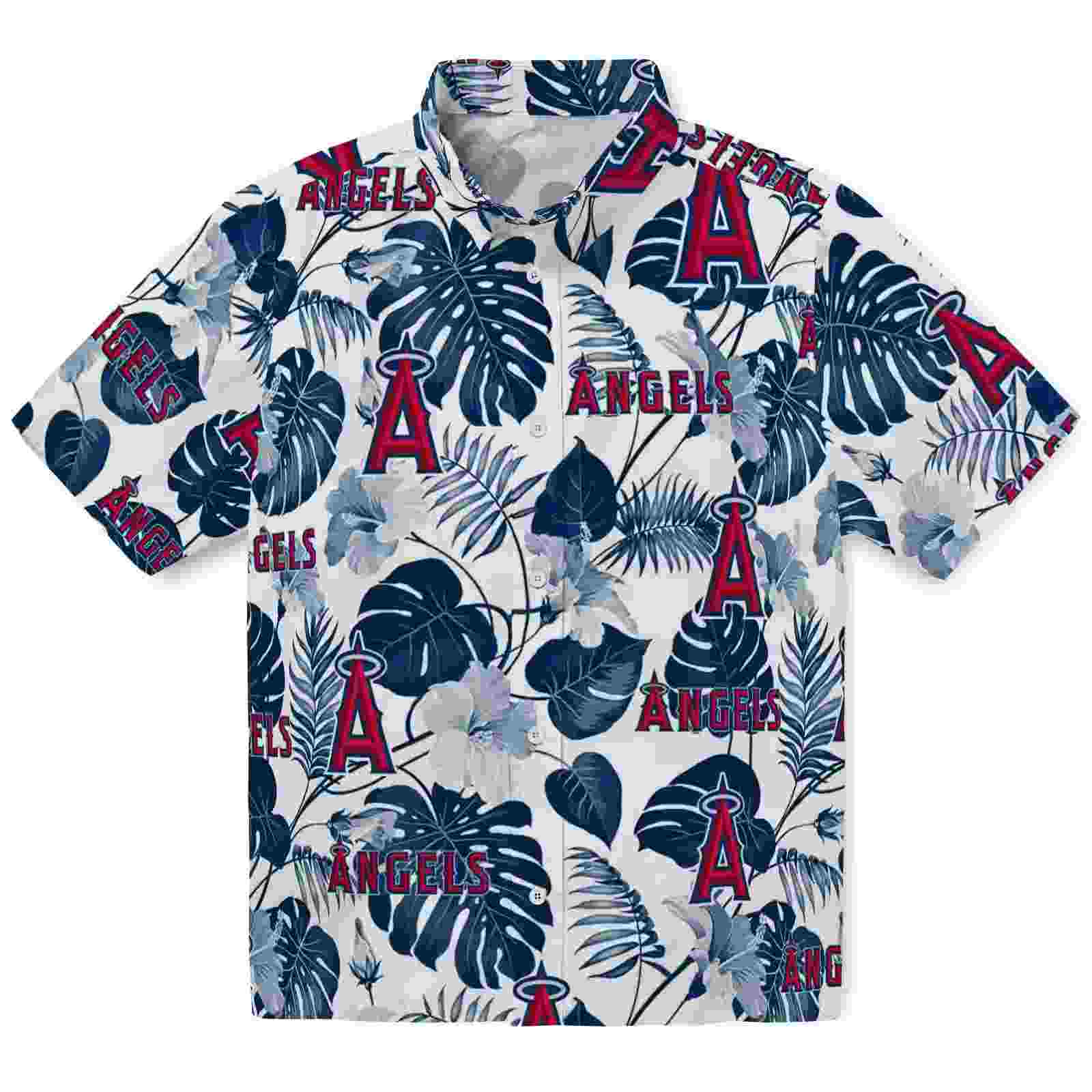 Los Angeles Angels Tropical Plants Blue White Hawaiian Shirt