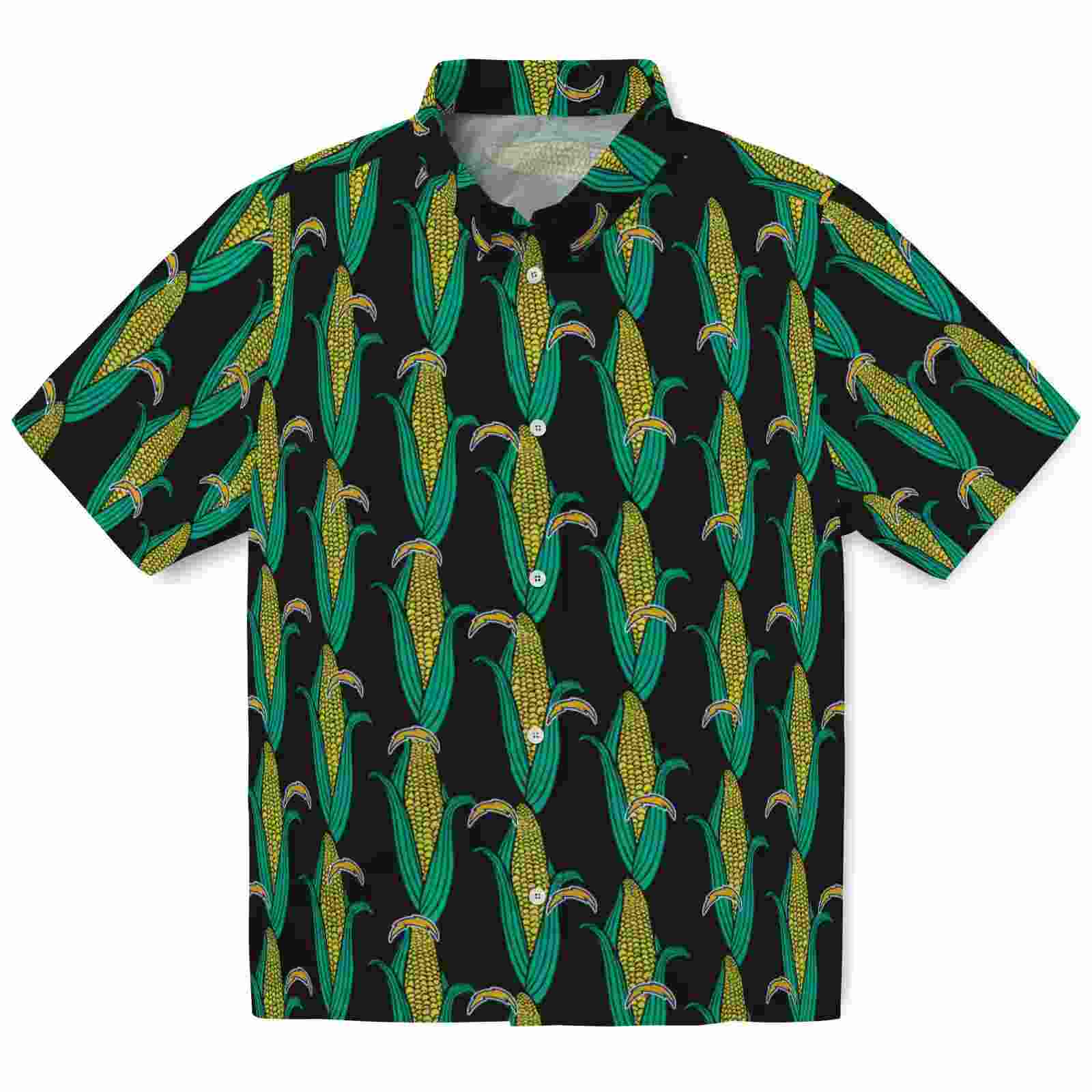 Los Angeles Chargers Corn Motifs Black Green Hawaiian Shirt