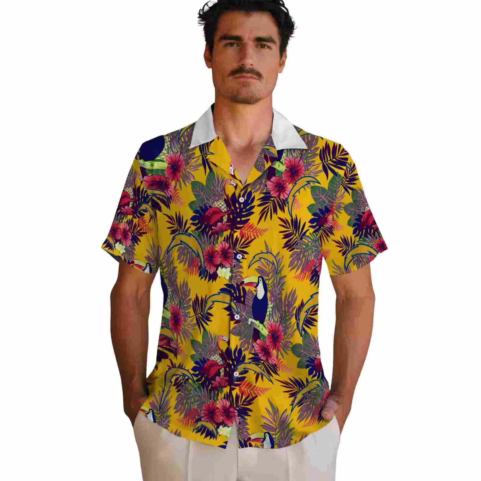 los angeles chargers floral toucan blue red hawaiian shirt fashion forward