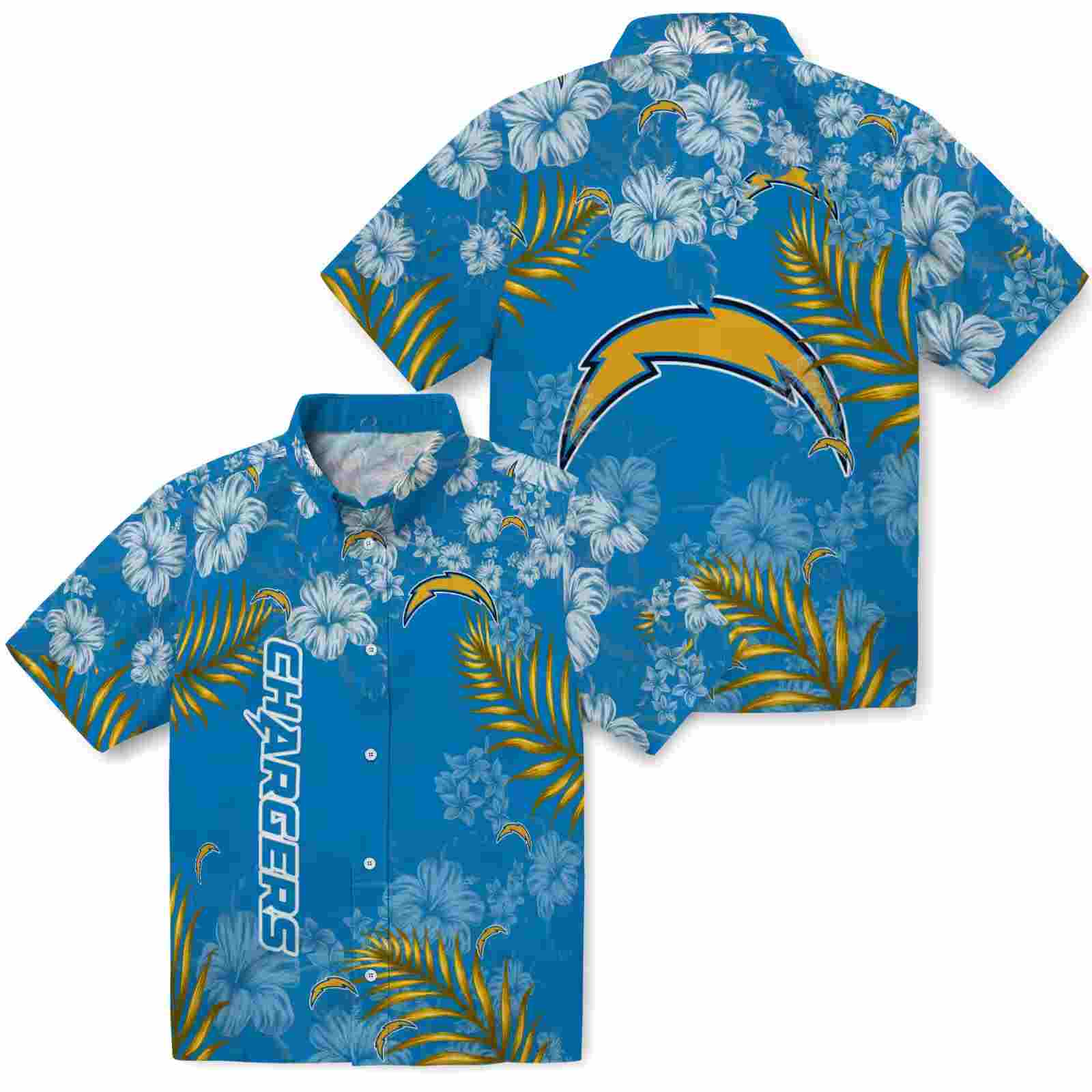 los angeles chargers hibiscus print blue hawaiian shirt high quality