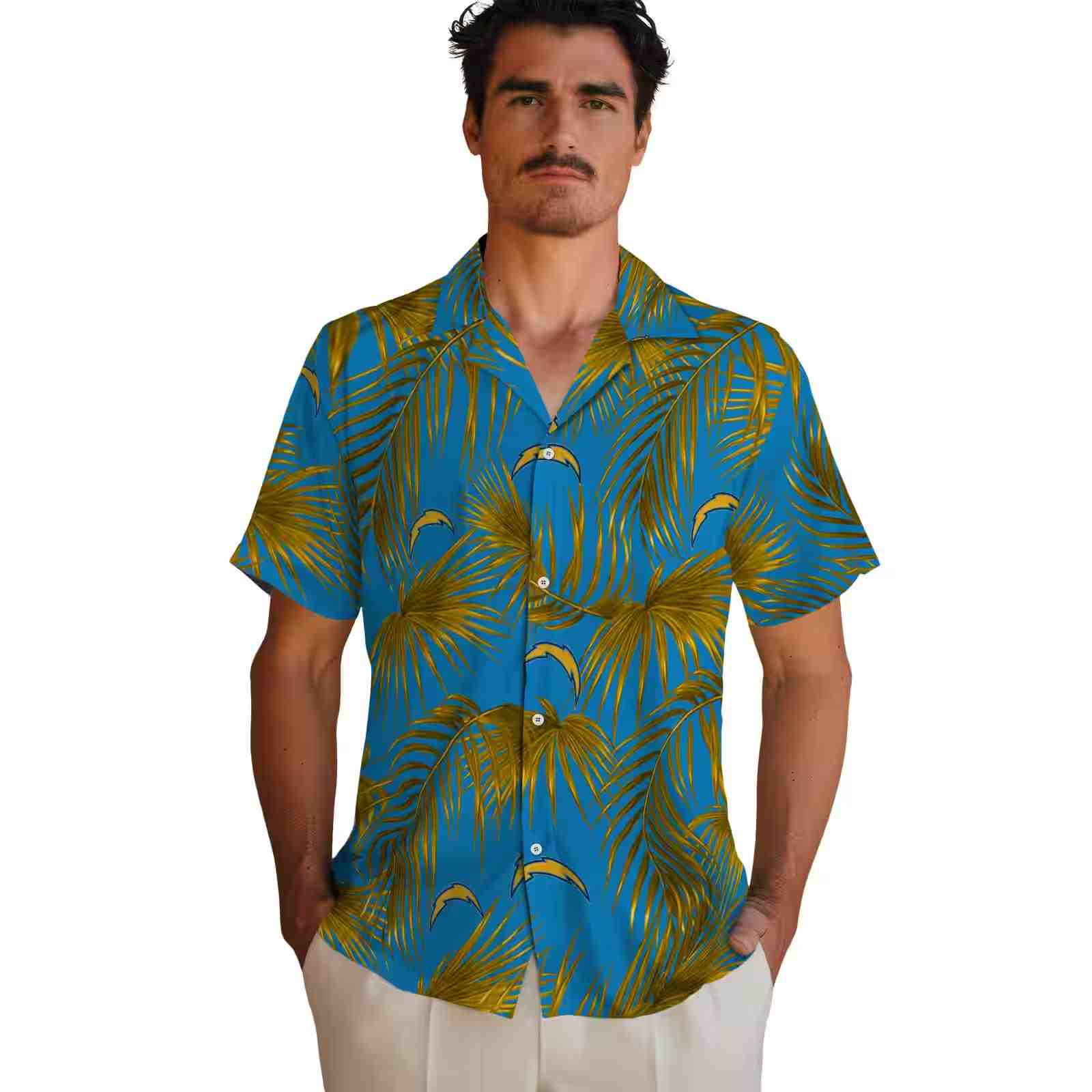 los angeles chargers leafy palms blue hawaiian shirt fashion forward