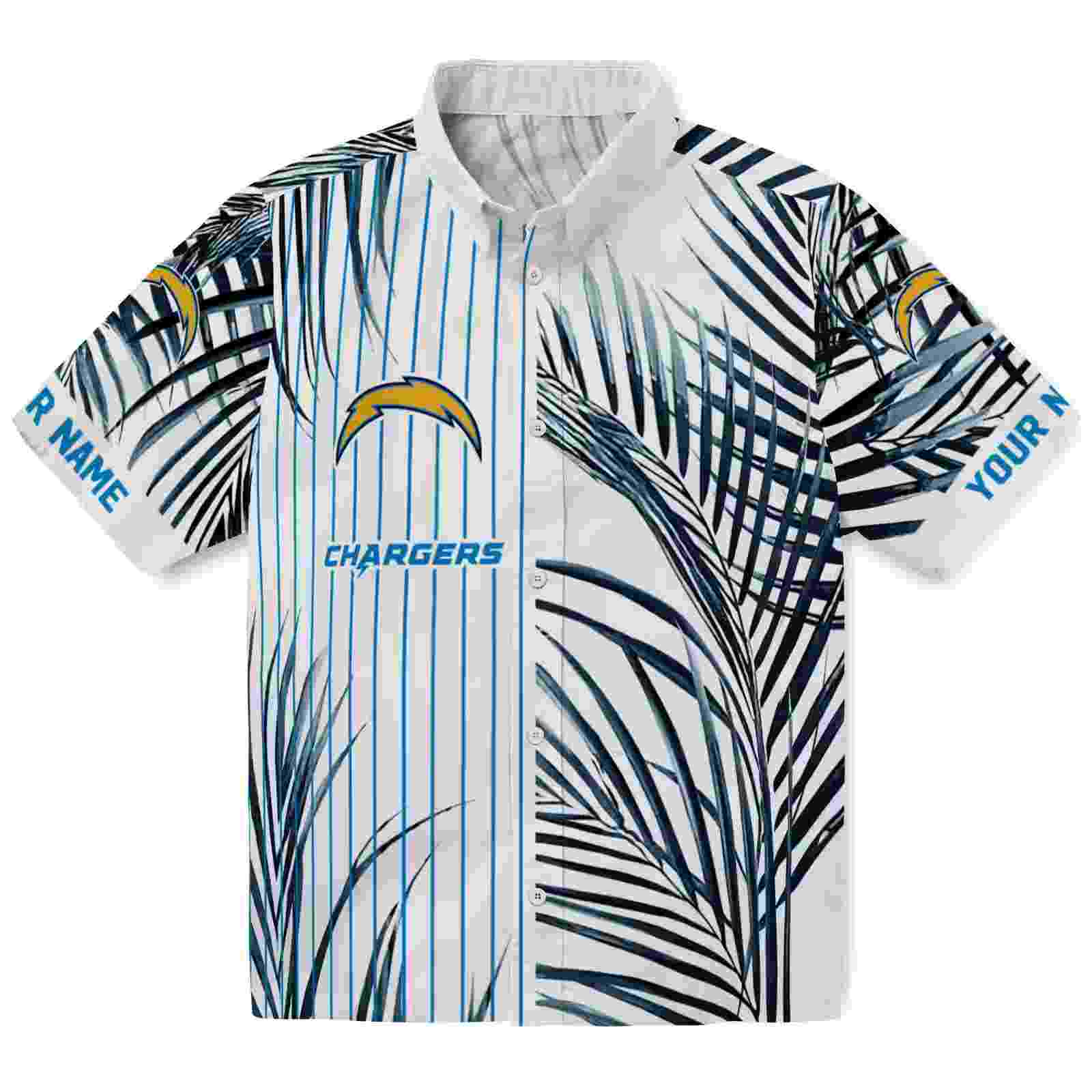 Los Angeles Chargers Palm Stripes Blue Black White Hawaiian Shirt