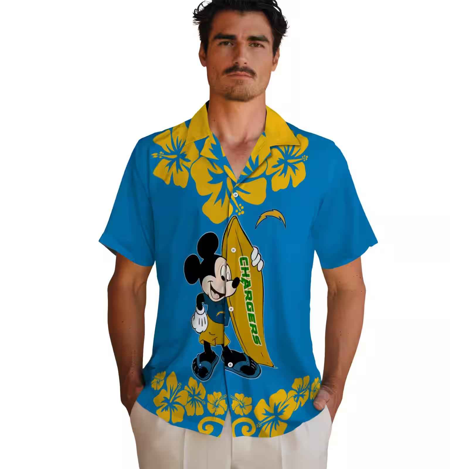 los angeles chargers surfing mickey blue hawaiian shirt fashion forward