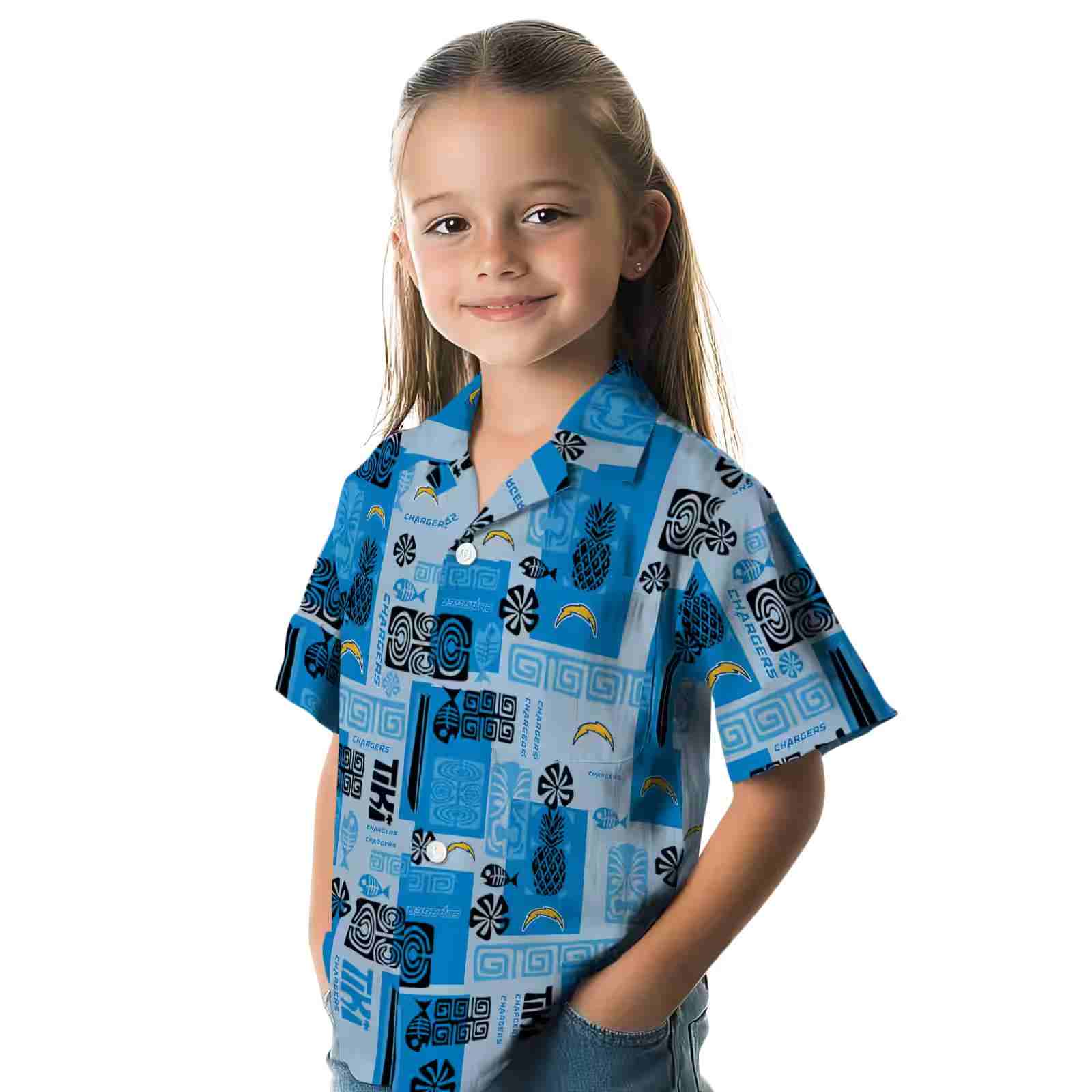 los angeles chargers tribal symbols blue hawaiian shirt premium grade