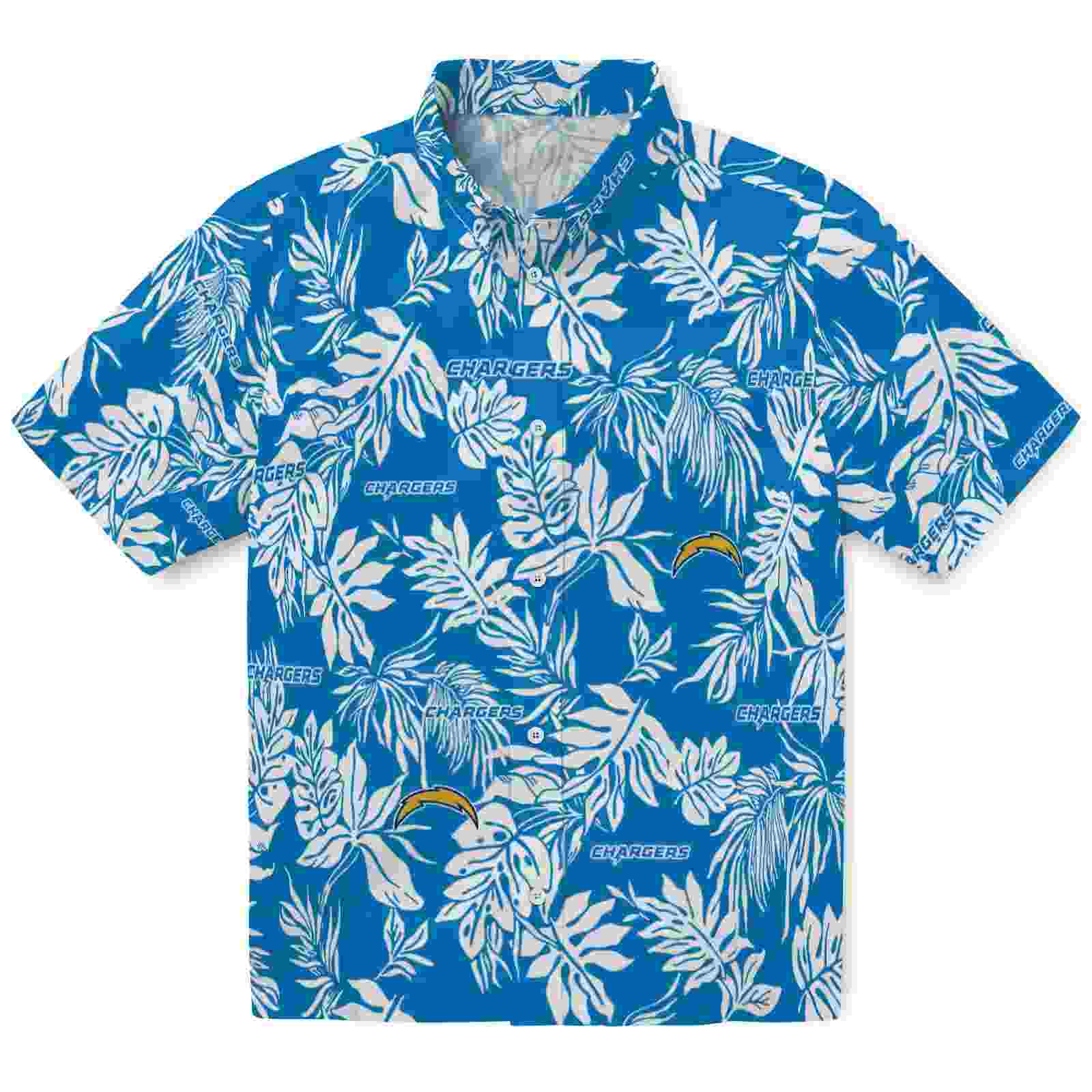 Los Angeles Chargers Tropical Leaf Blue White Hawaiian Shirt