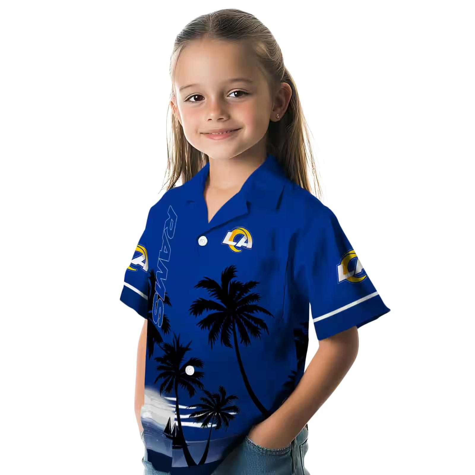 los angeles rams beach sunset blue black hawaiian shirt premium grade
