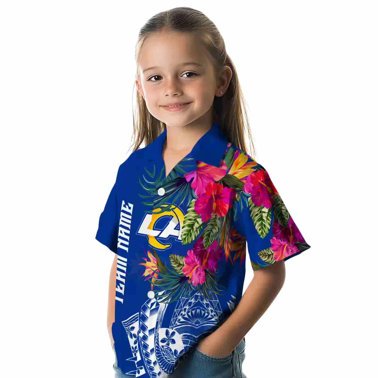 los angeles rams floral polynesian blue hawaiian shirt premium grade