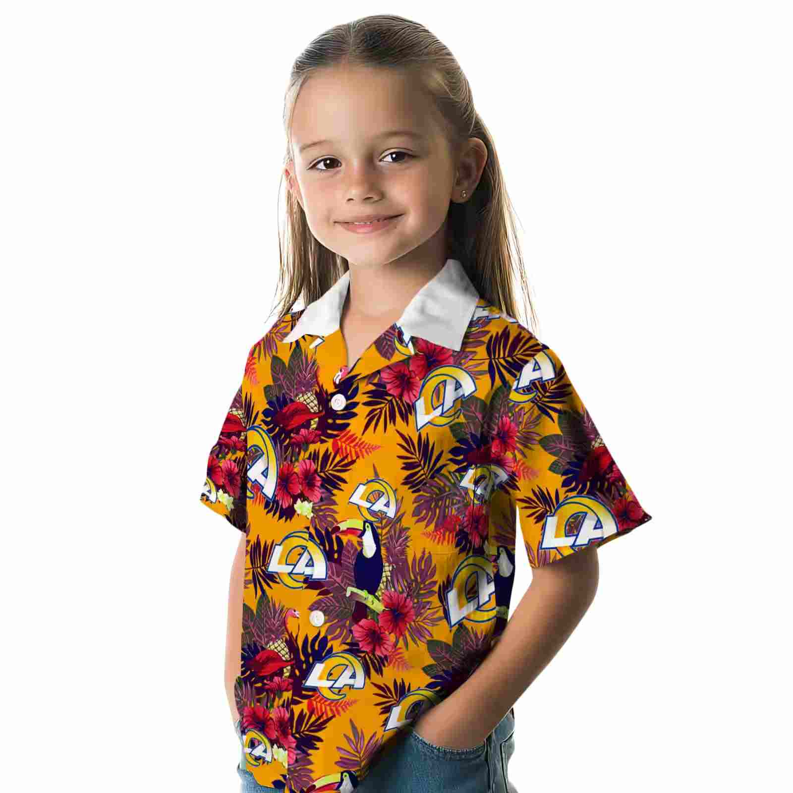 los angeles rams floral toucan blue red hawaiian shirt premium grade