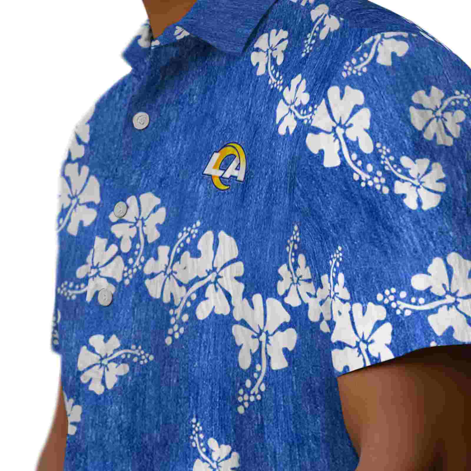 los angeles rams hibiscus clusters blue hawaiian shirt trendy