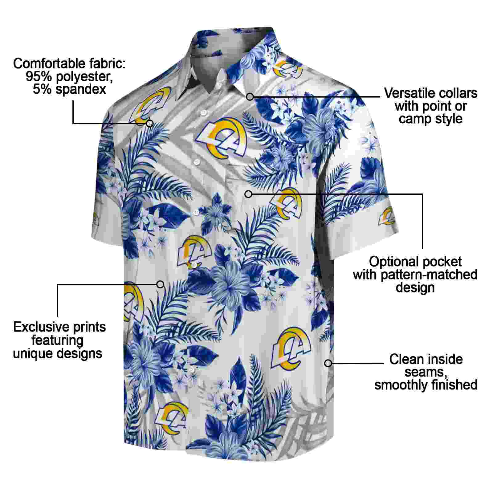 los angeles rams hibiscus palm leaves blue white hawaiian shirt new arrival