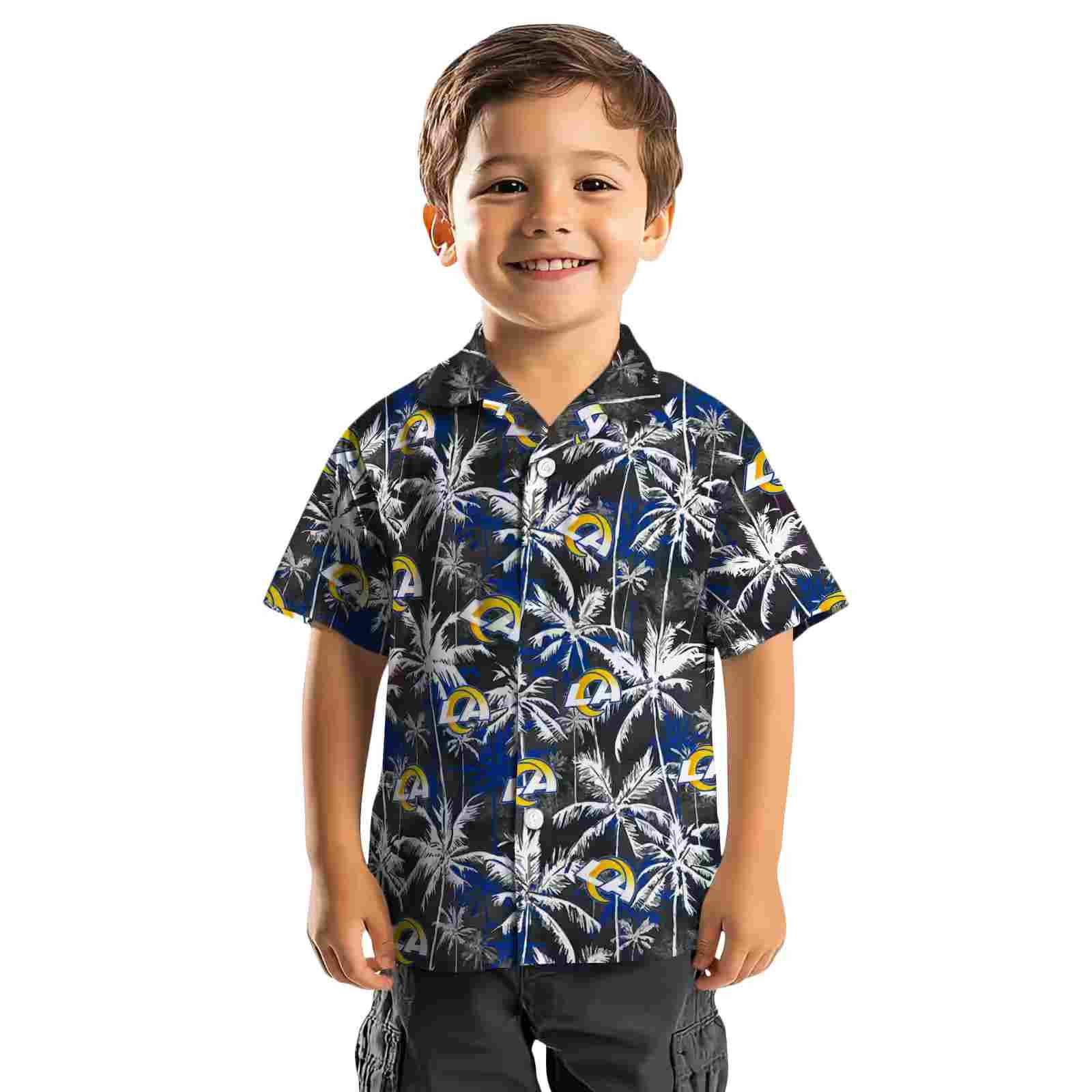 los angeles rams palm pattern blue black hawaiian shirt top rated