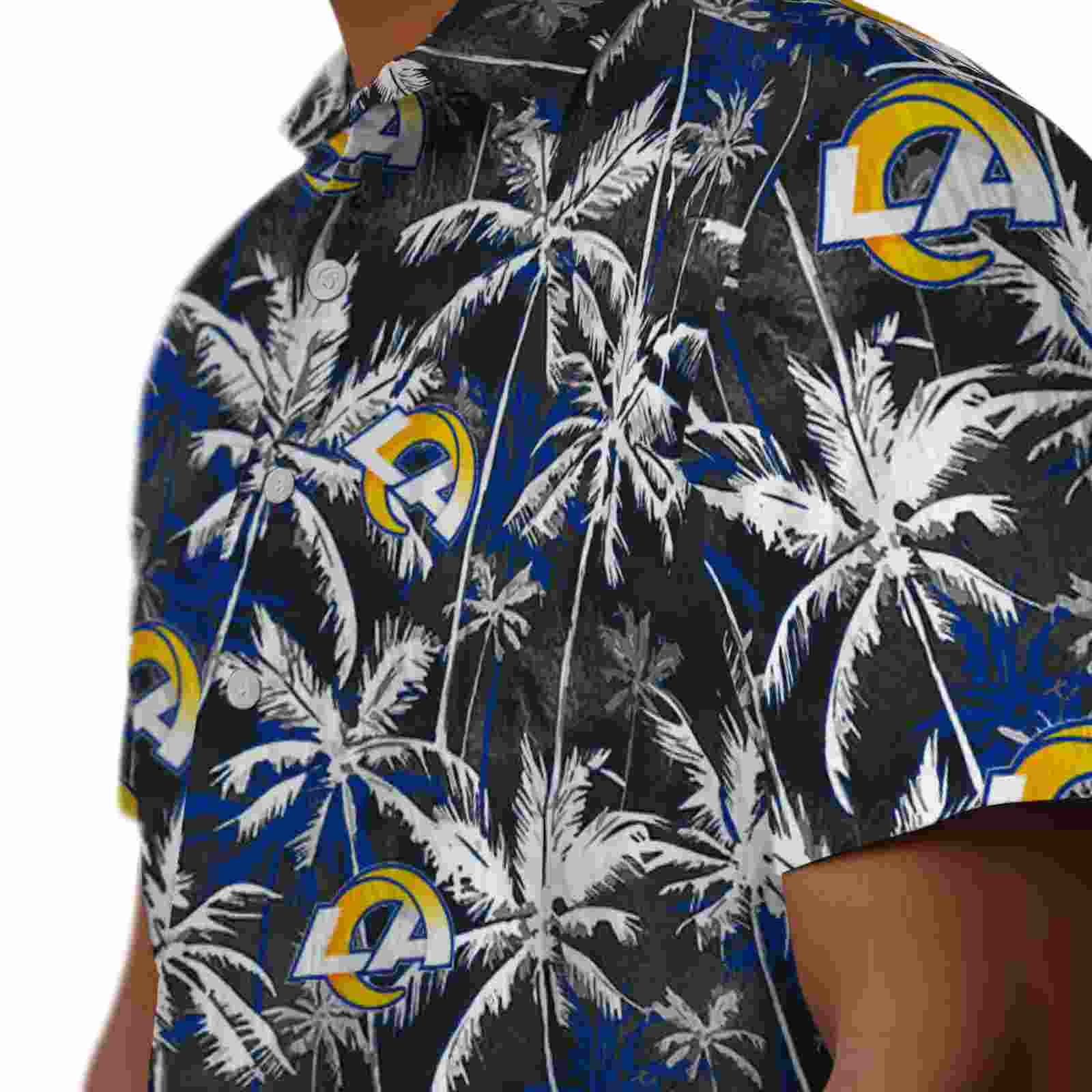 los angeles rams palm pattern blue black hawaiian shirt trendy
