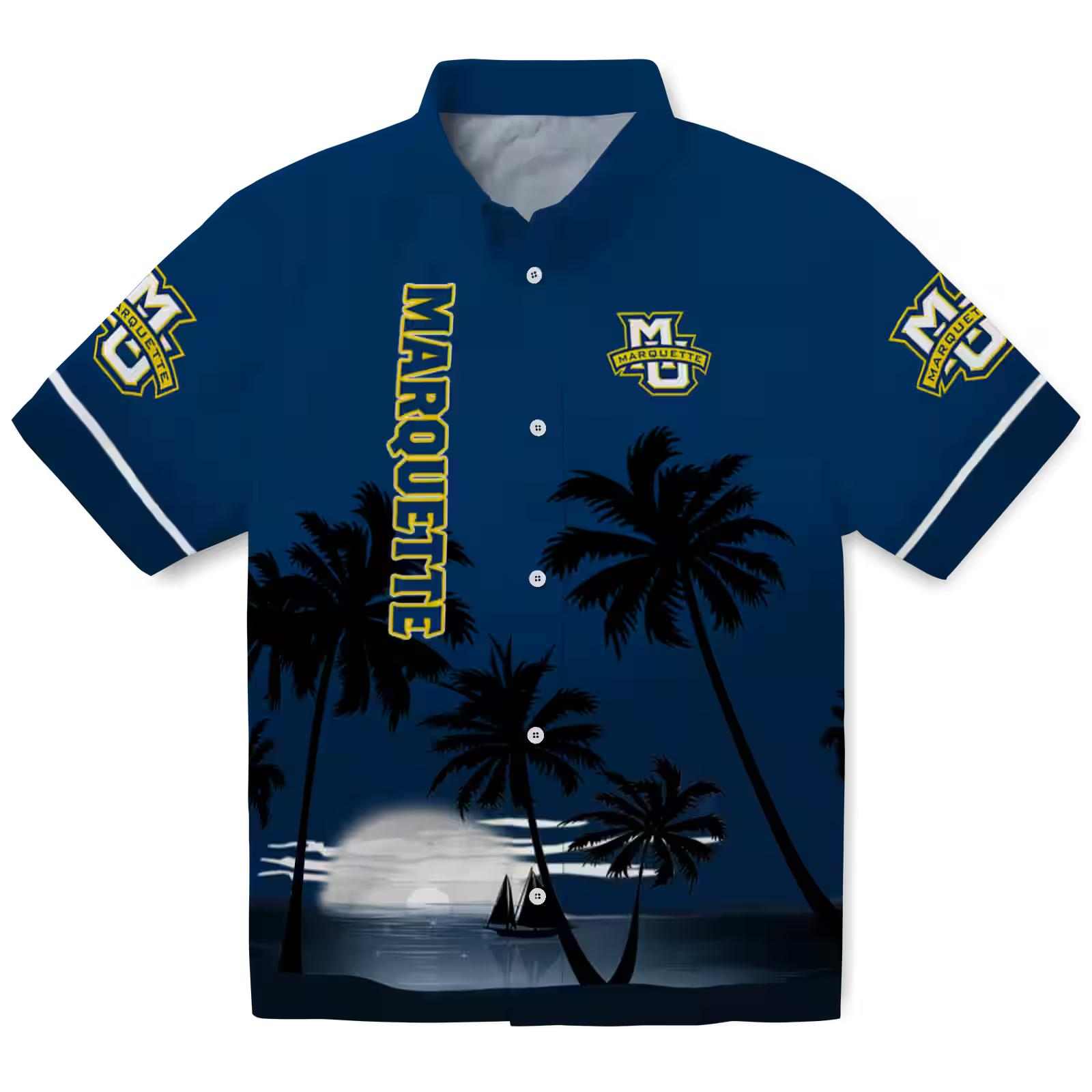 Marquette Golden Eagles Beach Sunset Blue Black Hawaiian Shirt