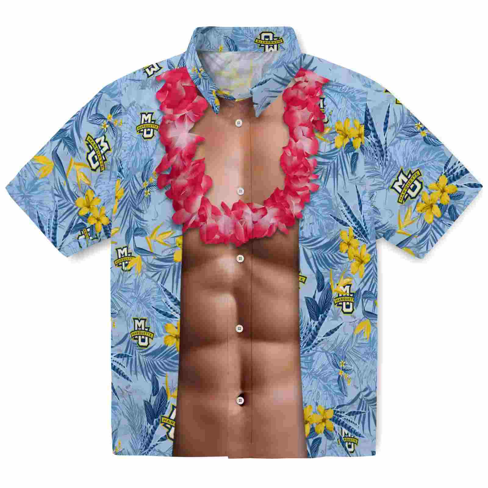 Marquette Golden Eagles Chest Illusion Blue Hawaiian Shirt